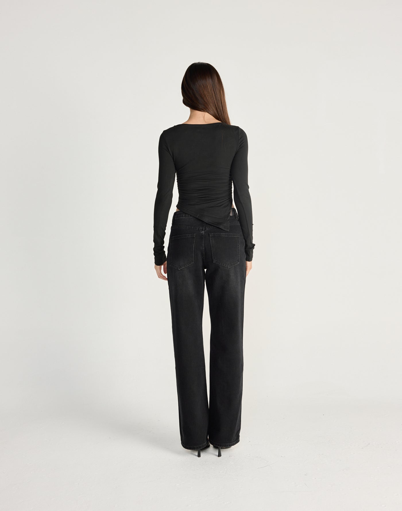 Harvest Long Sleeve Top (Black) - CHARCOAL EXCLUSIVE - Long sleeve top with asymmetrical hemline - Women's Top - Charcoal Clothing