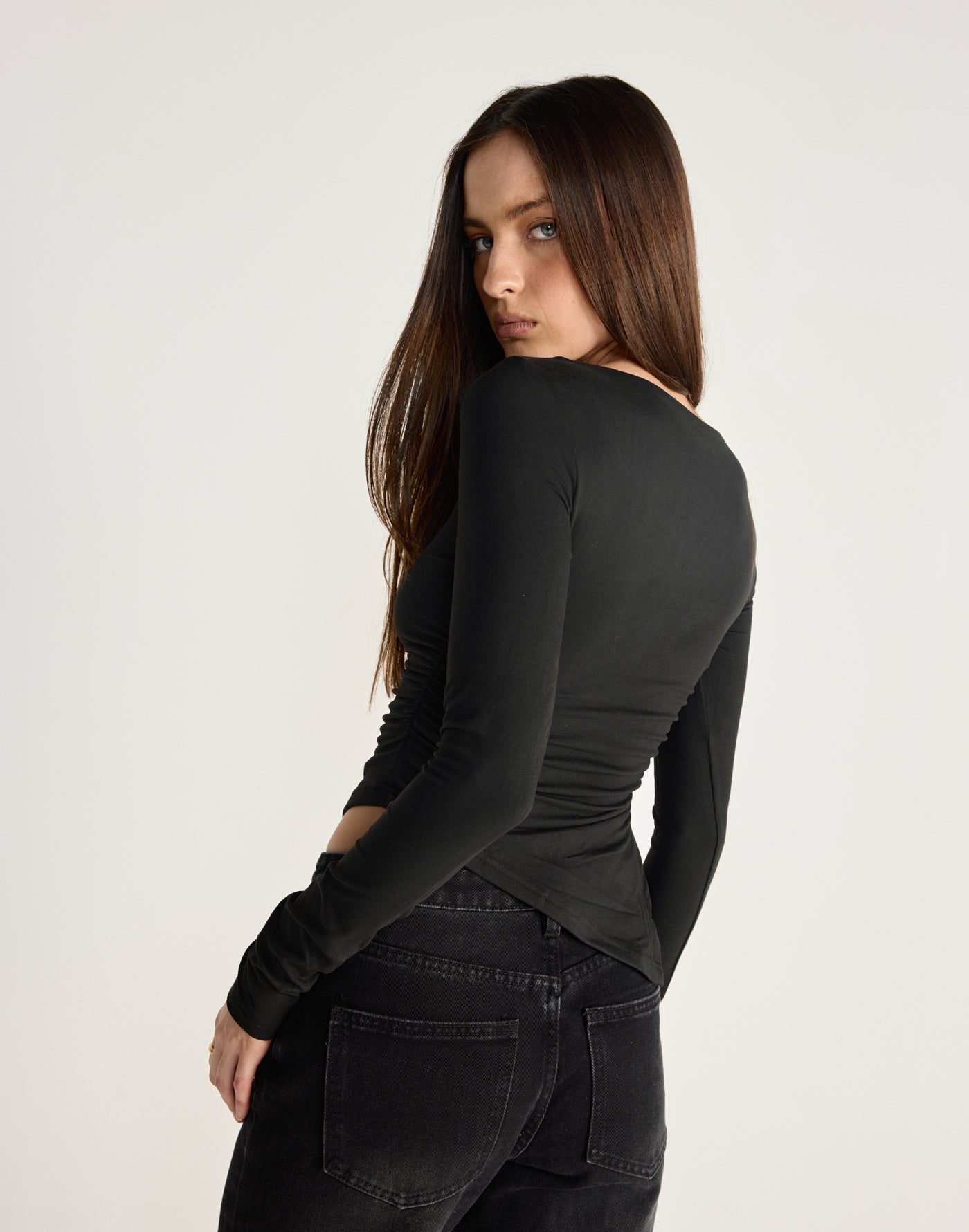 Harvest Long Sleeve Top (Black) - CHARCOAL EXCLUSIVE - Long sleeve top with asymmetrical hemline - Women's Top - Charcoal Clothing