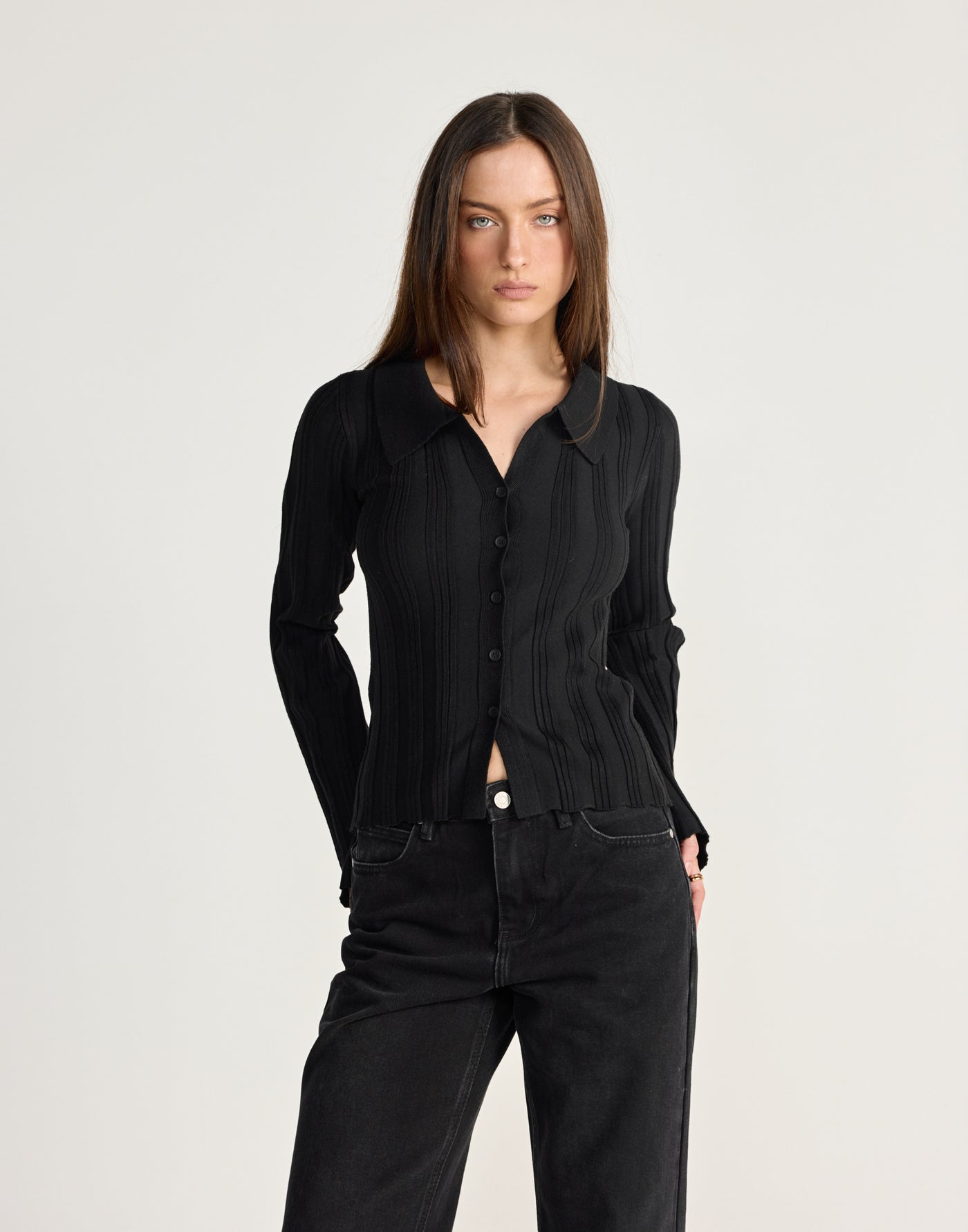 Aluma Top (Black) - CHARCOAL EXCLUSIVE - Black button up long sleeve top - Women's Top - Charcoal Clothing