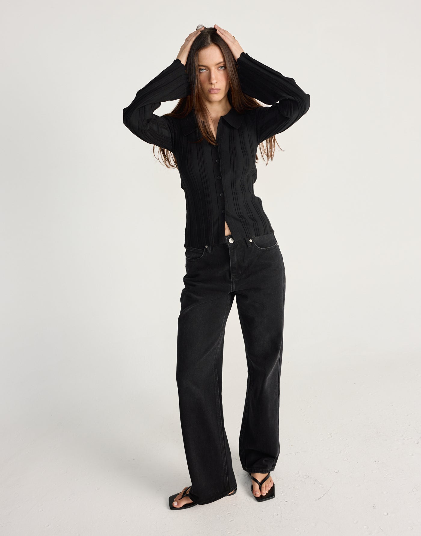 Aluma Top (Black) - CHARCOAL EXCLUSIVE - Black button up long sleeve top - Women's Top - Charcoal Clothing