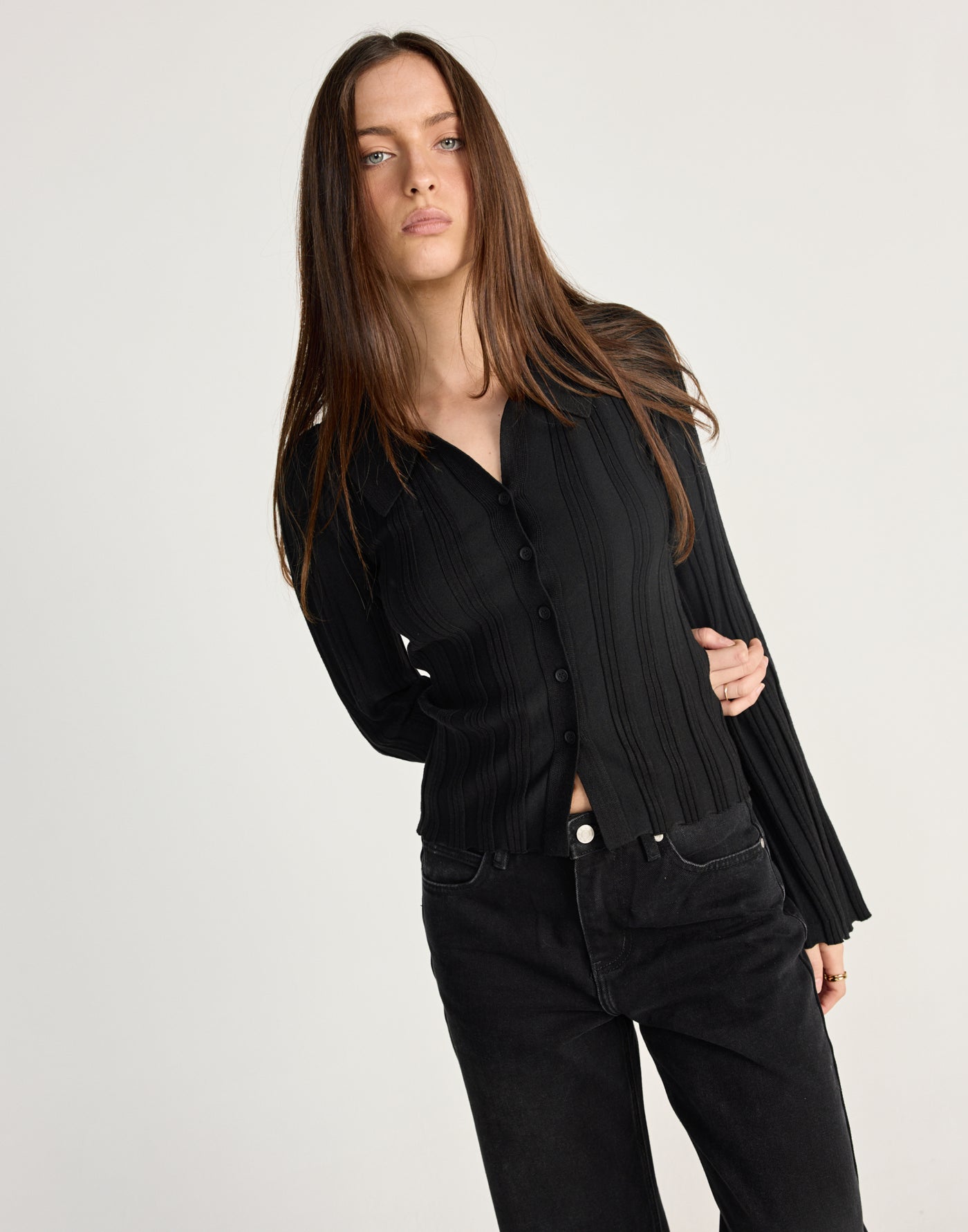Aluma Top (Black) - CHARCOAL EXCLUSIVE - Black button up long sleeve top - Women's Top - Charcoal Clothing