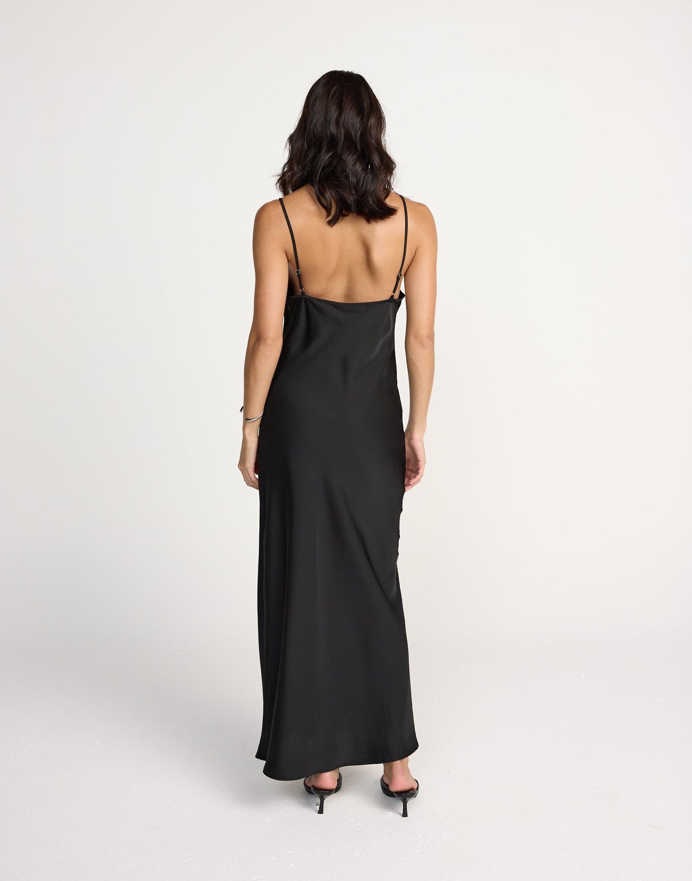 Fated Maxi Dress (Black) | CHARCOAL Exclusive - Lace Detail Flowy Satin Maxi Dress - Women's Dress - Charcoal Clothing