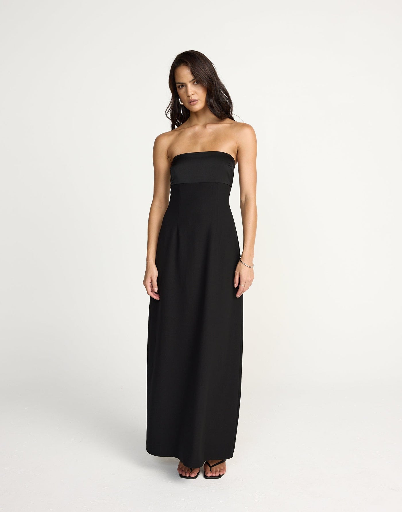 Suki Maxi Dress (Black) | CHARCOAL Exclusive - Satin Detail Strapless Suiting Maxi Dress - Women's Dress - Charcoal Clothing