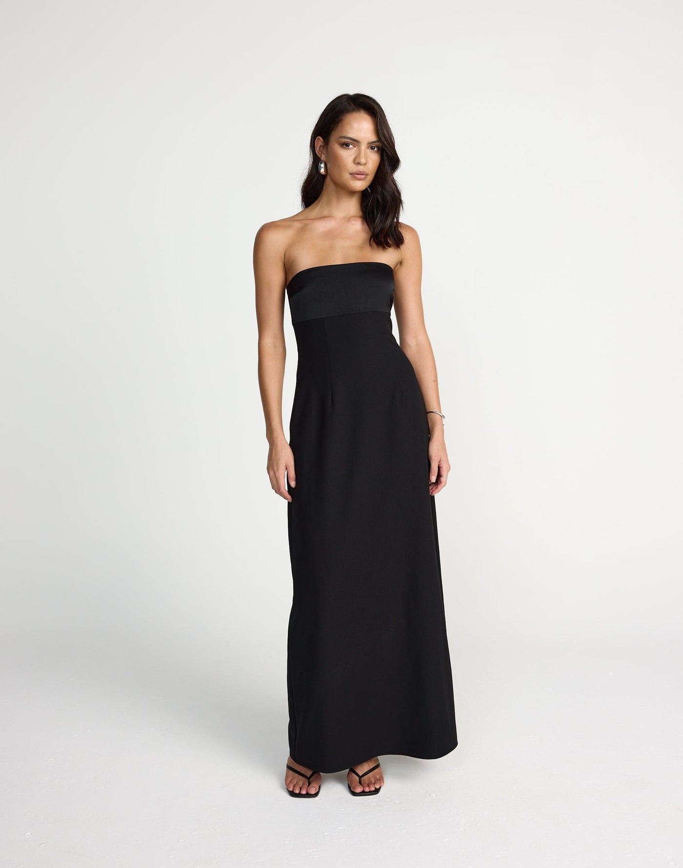 Suki Maxi Dress (Black) | CHARCOAL Exclusive - Satin Detail Strapless Suiting Maxi Dress - Women's Dress - Charcoal Clothing