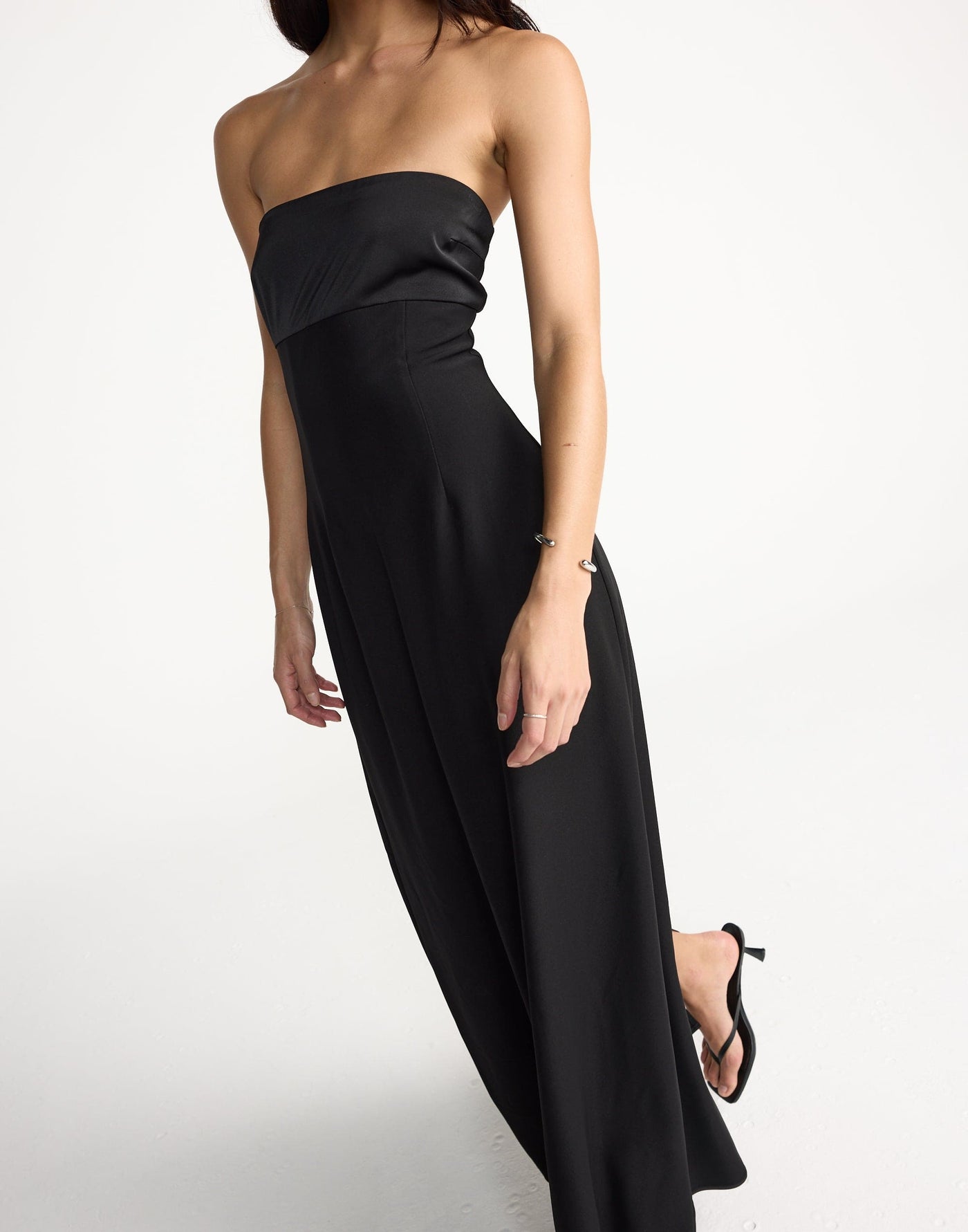 Suki Maxi Dress (Black) | CHARCOAL Exclusive - Satin Detail Strapless Suiting Maxi Dress - Women's Dress - Charcoal Clothing