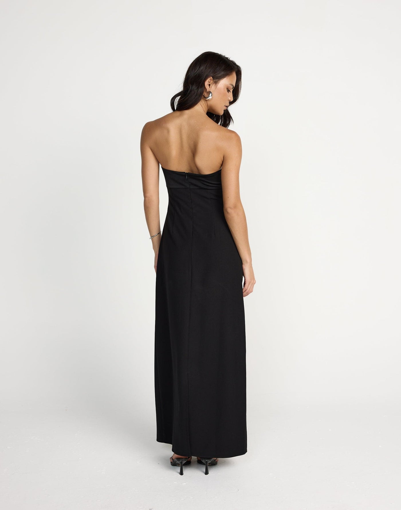 Suki Maxi Dress (Black) | CHARCOAL Exclusive - Satin Detail Strapless Suiting Maxi Dress - Women's Dress - Charcoal Clothing