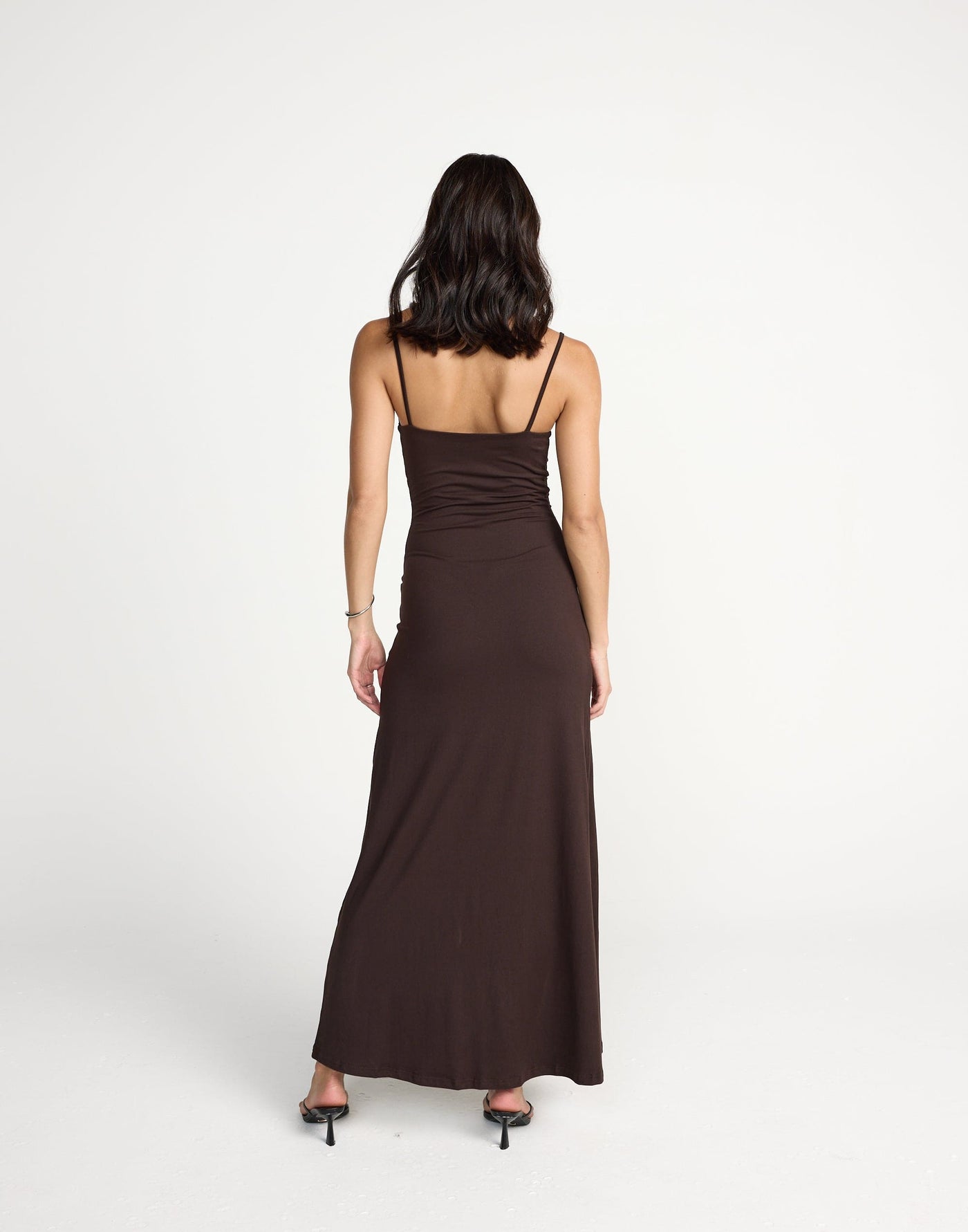 Broken Hearts Maxi Dress (Chocolate) | CHARCOAL Exclusive - Diagonal Ruched Detail Jersey Maxi - Women's Dress - Charcoal Clothing