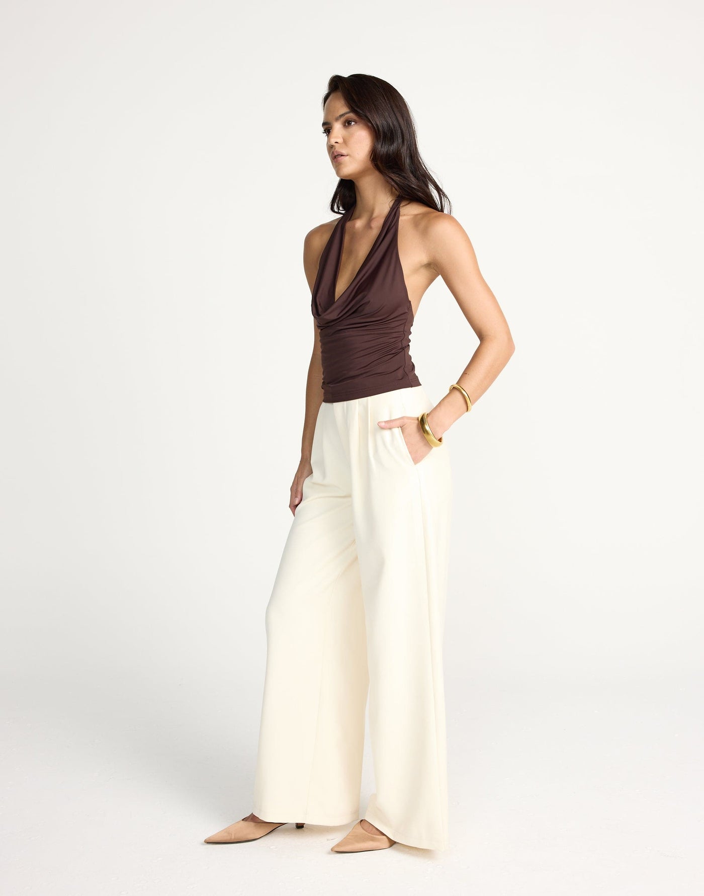 Bethany Pants (Cream) | CHARCOAL Exclusive - Wide Leg High Waisted Pants - Women's Pants - Charcoal Clothing