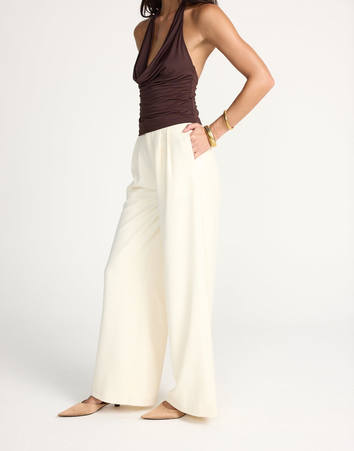 Bethany Pants (Cream) | CHARCOAL Exclusive - Wide Leg High Waisted Pants - Women's Pants - Charcoal Clothing