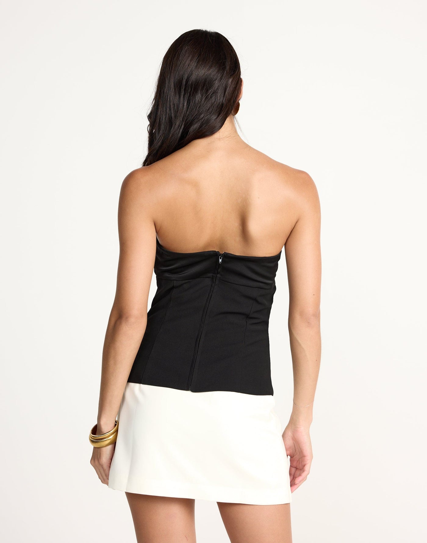 Suki Top (Black) | CHARCOAL Exclusive - Satin Detail Strapless Suiting Top - Women's Top - Charcoal Clothing