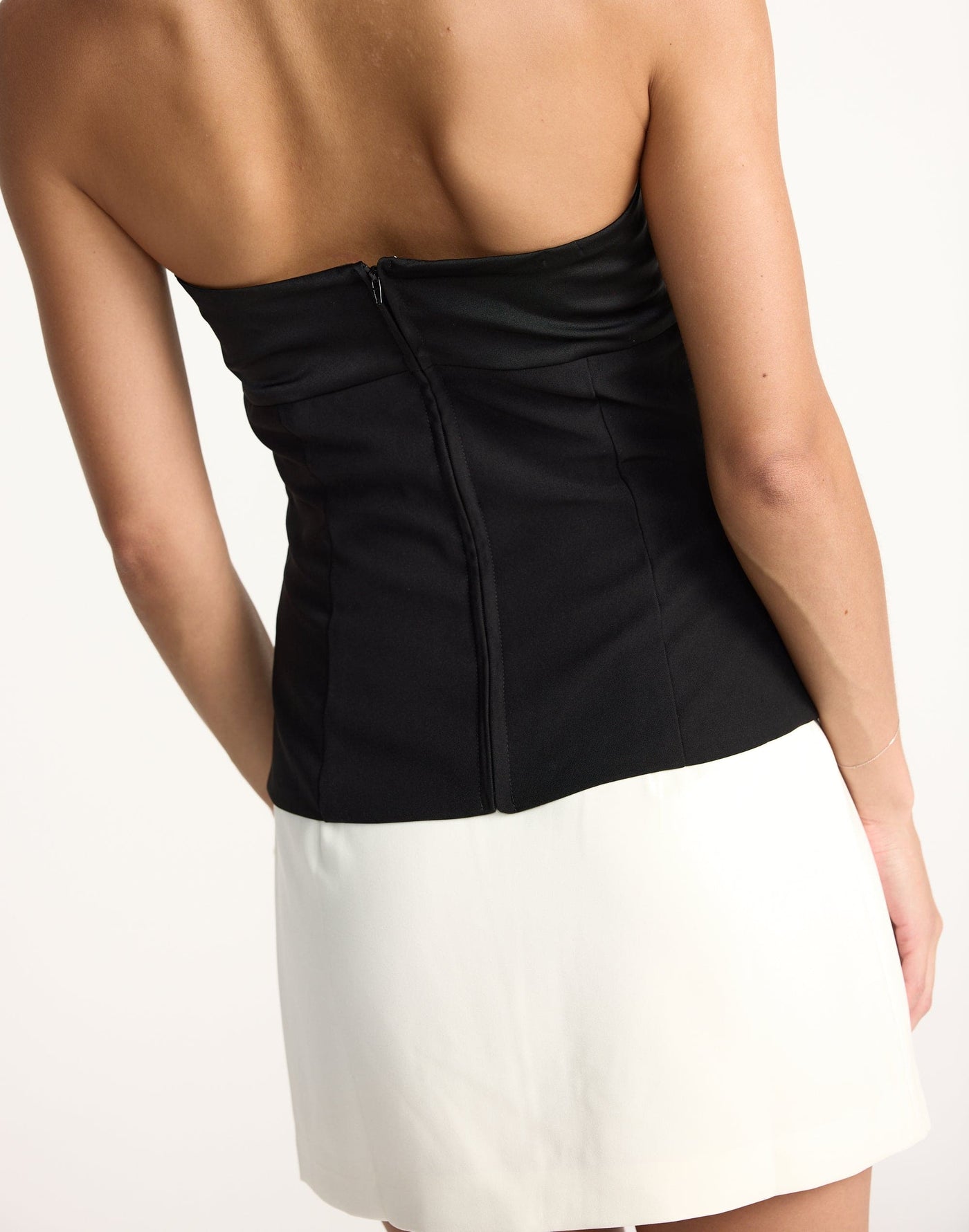 Suki Top (Black) | CHARCOAL Exclusive - Satin Detail Strapless Suiting Top - Women's Top - Charcoal Clothing