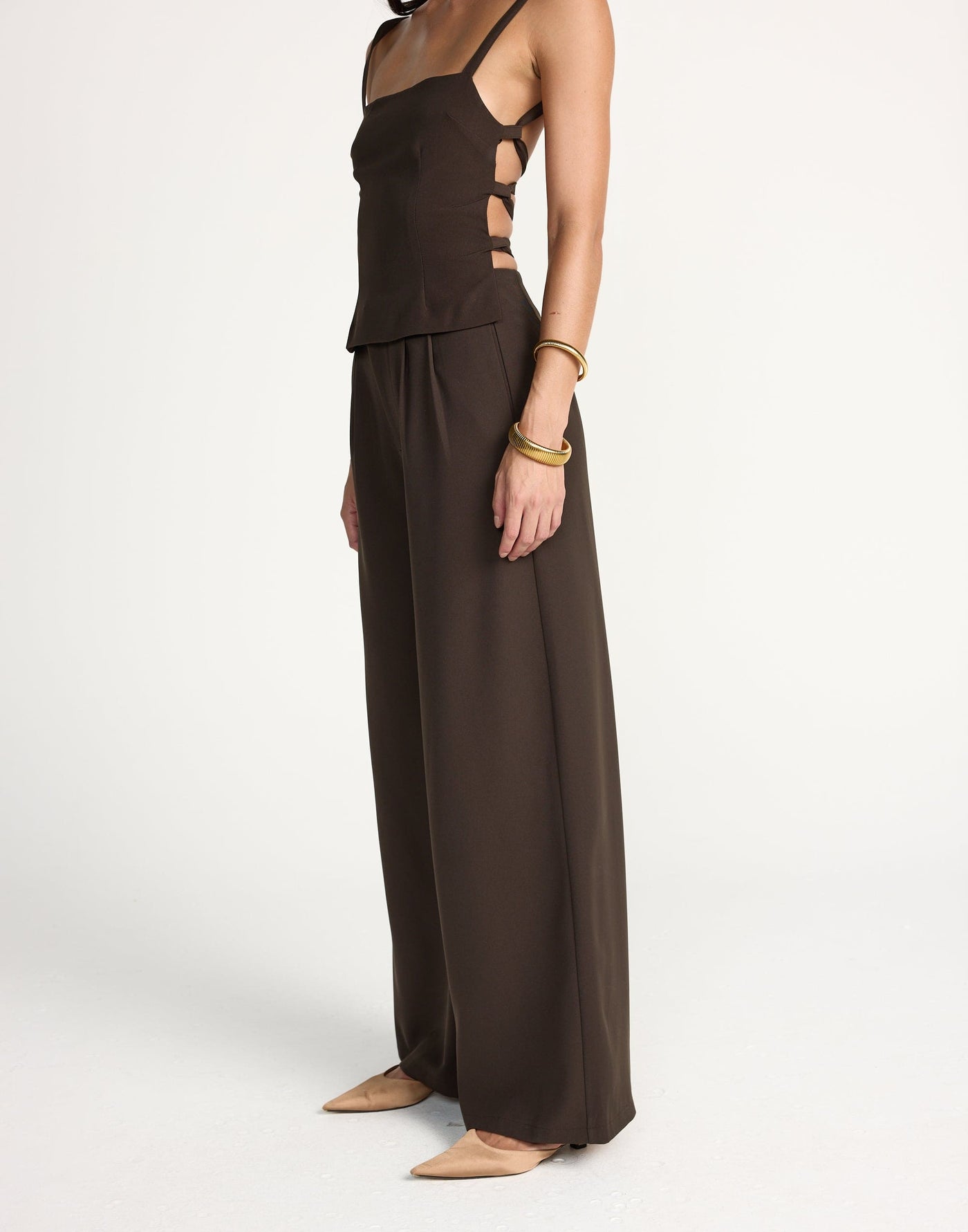 Bethany Pants (Chocolate) | CHARCOAL Exclusive - Wide Leg High Waisted Pants - Women's Pants - Charcoal Clothing