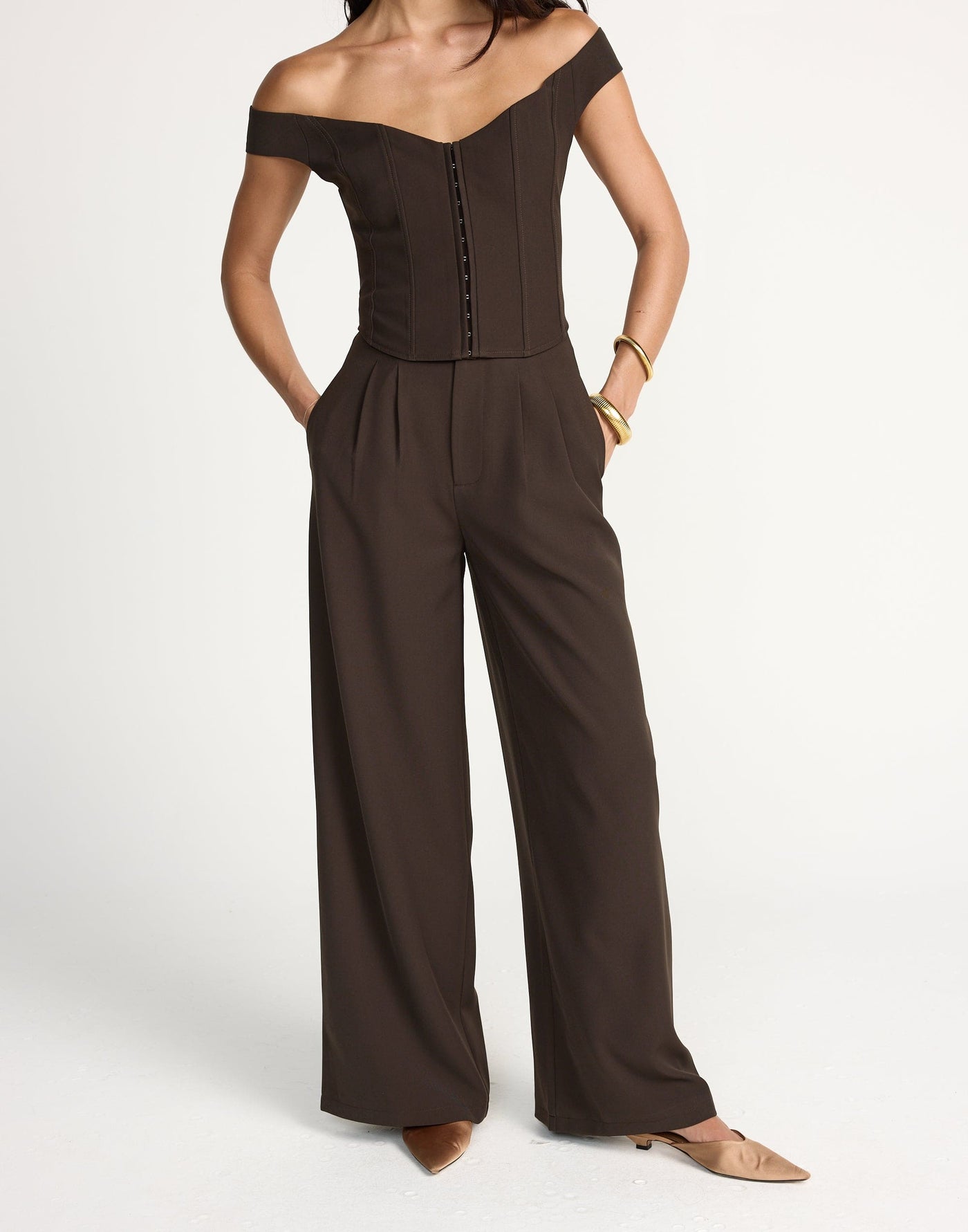 Bethany Pants (Chocolate) | CHARCOAL Exclusive - Wide Leg High Waisted Pants - Women's Pants - Charcoal Clothing