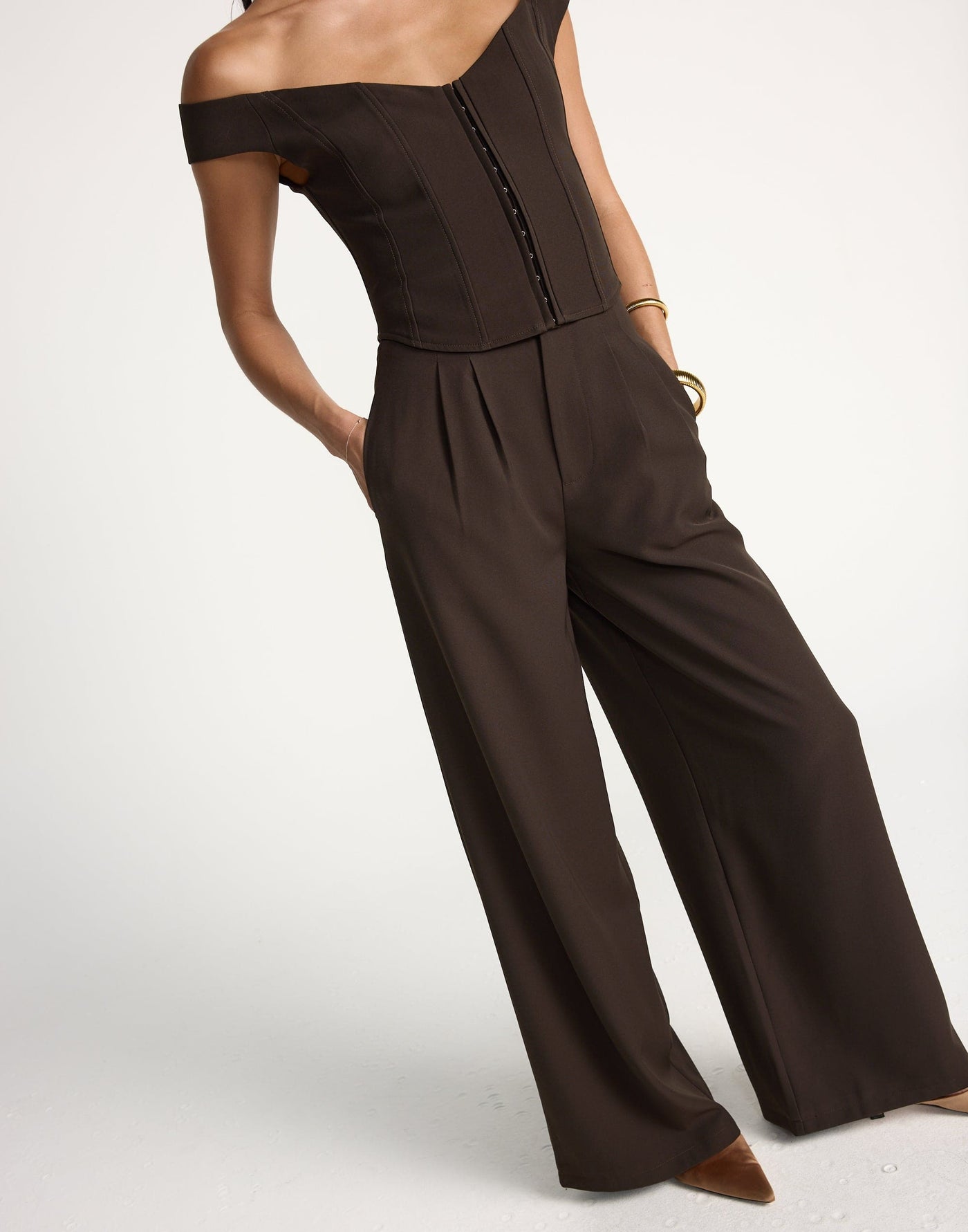 Bethany Pants (Chocolate) | CHARCOAL Exclusive - Wide Leg High Waisted Pants - Women's Pants - Charcoal Clothing