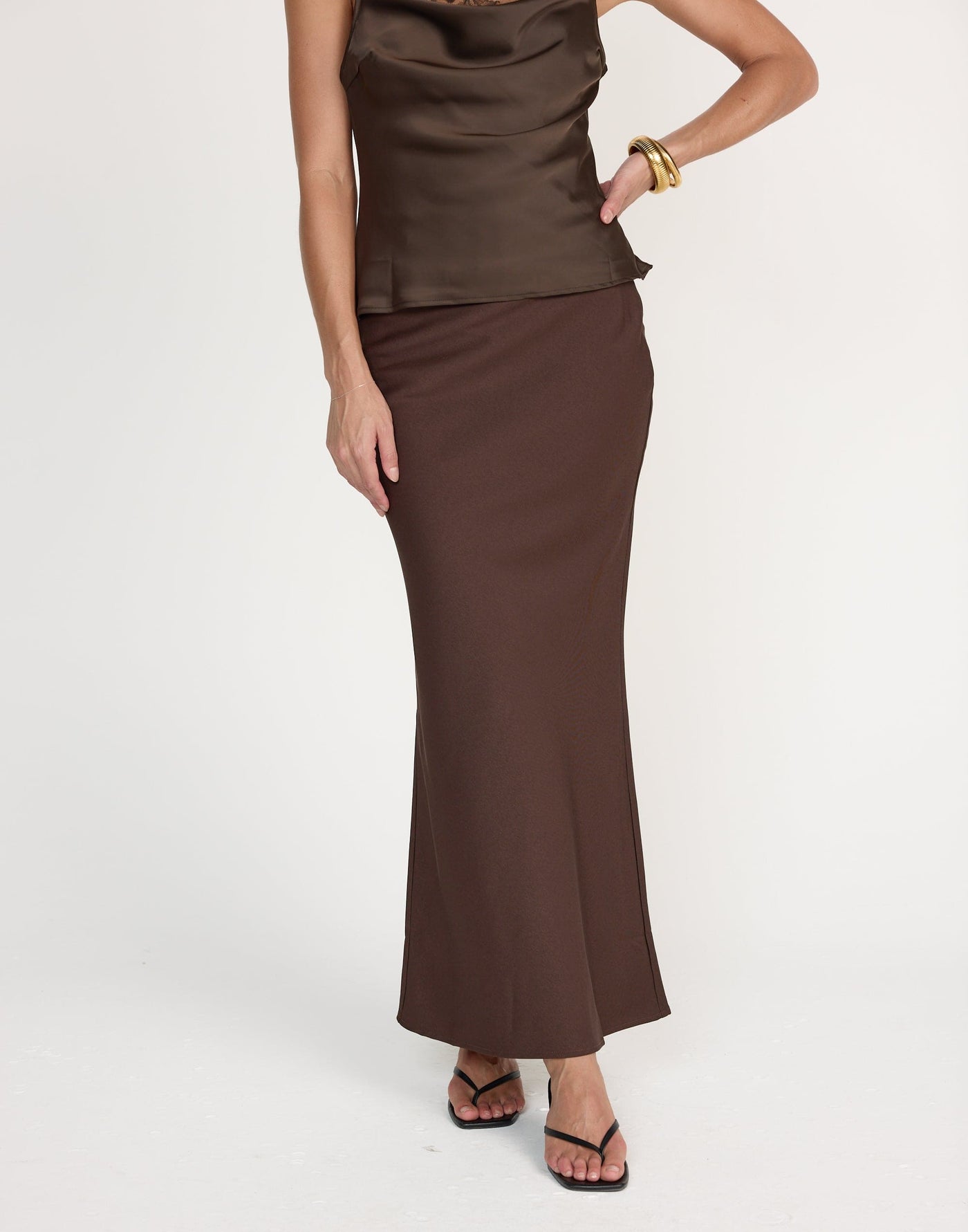 Lilou Maxi Skirt (Chocolate) | CHARCOAL Exclusive - Basic Flowy Skirt Maxi Dress - Women's Skirt - Charcoal Clothing