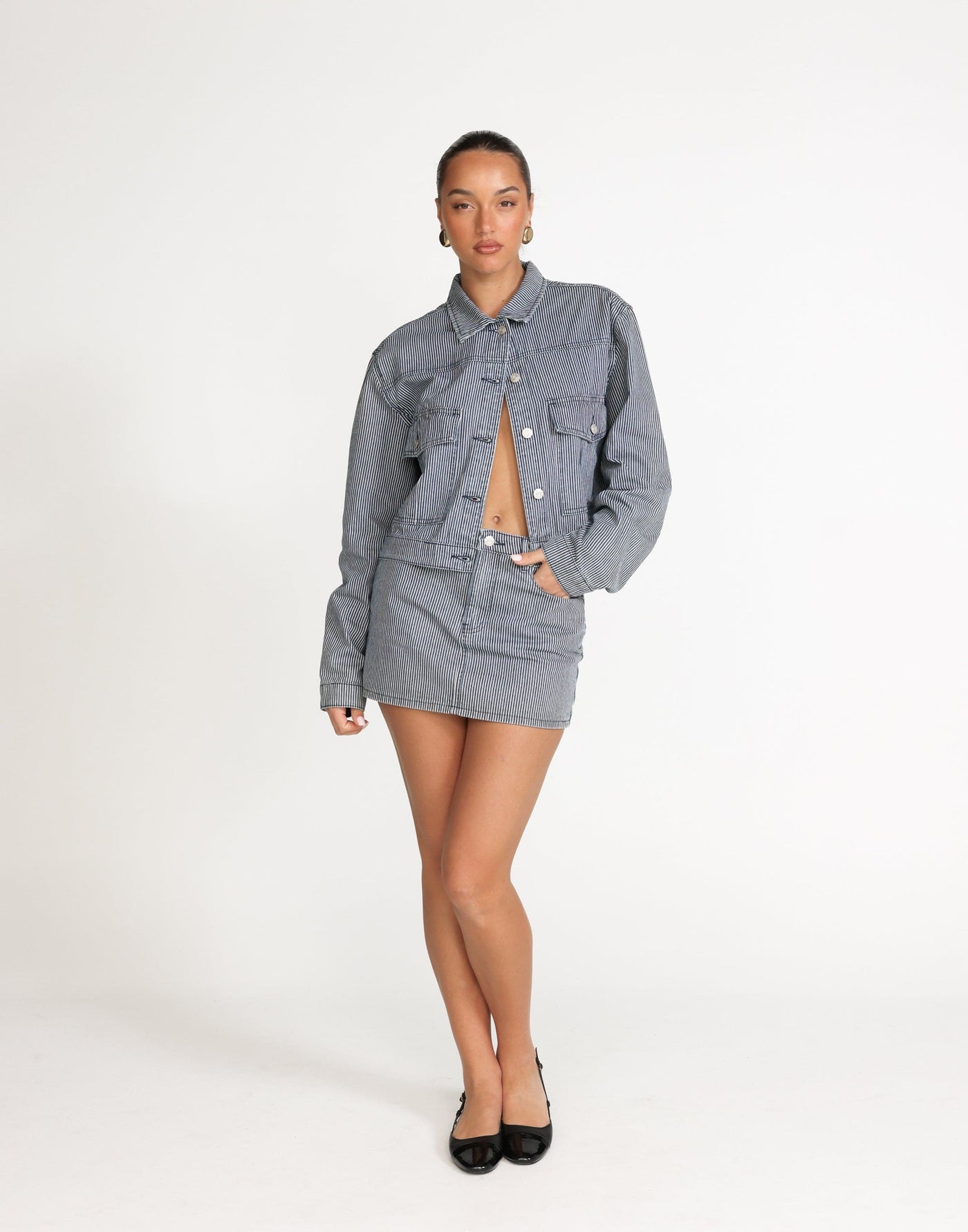 Riri Denim Mini Skirt (Navy Pinstripe) | CHARCOAL Exclusive - - Women's Skirt - Charcoal Clothing