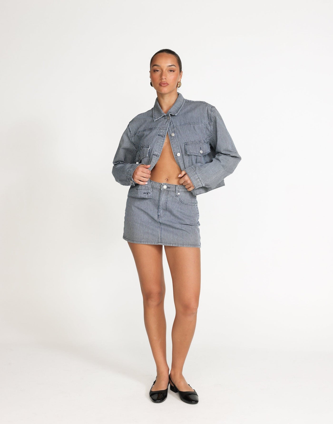 Riri Denim Mini Skirt (Navy Pinstripe) | CHARCOAL Exclusive - - Women's Skirt - Charcoal Clothing