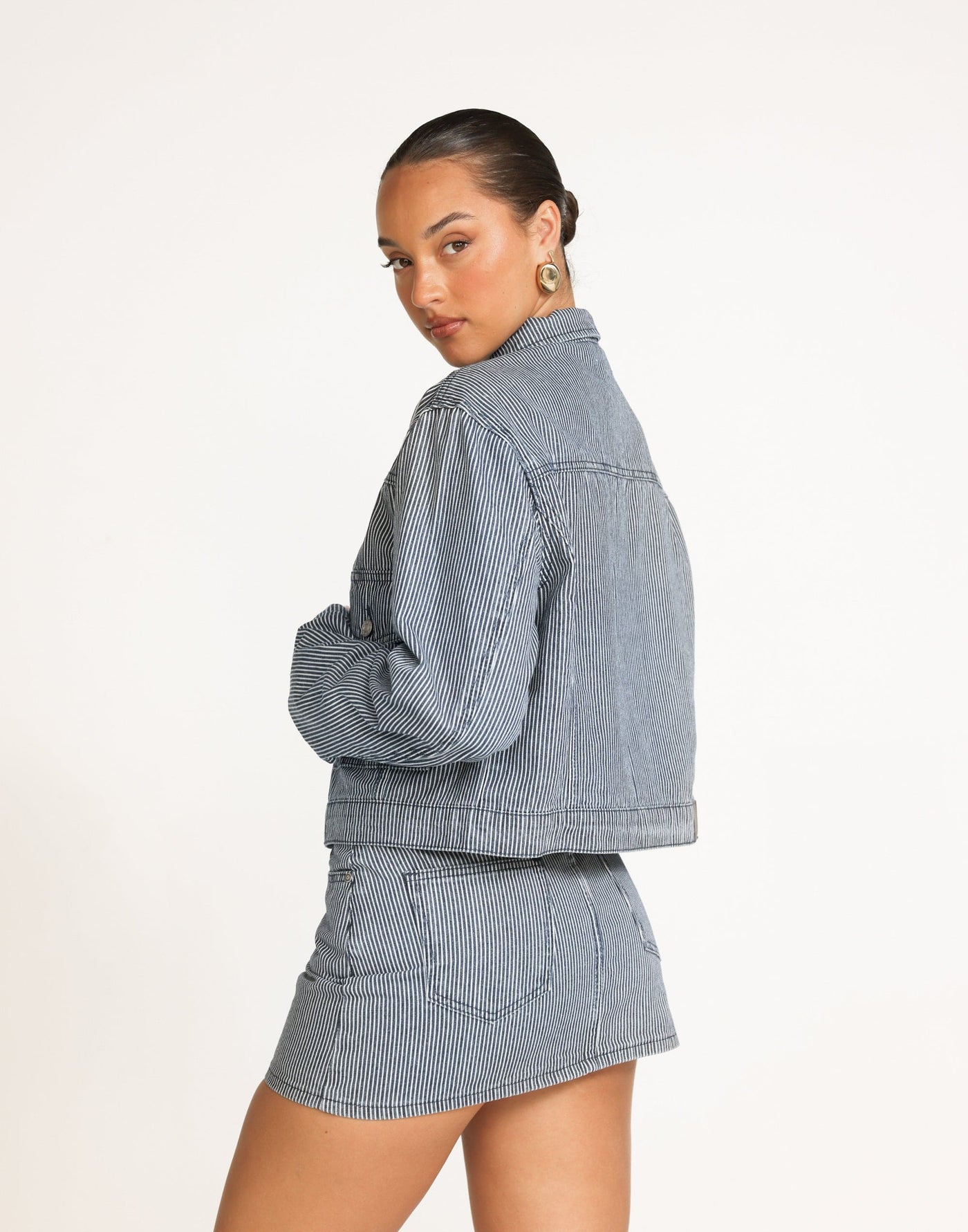 Riri Denim Mini Skirt (Navy Pinstripe) | CHARCOAL Exclusive - - Women's Skirt - Charcoal Clothing