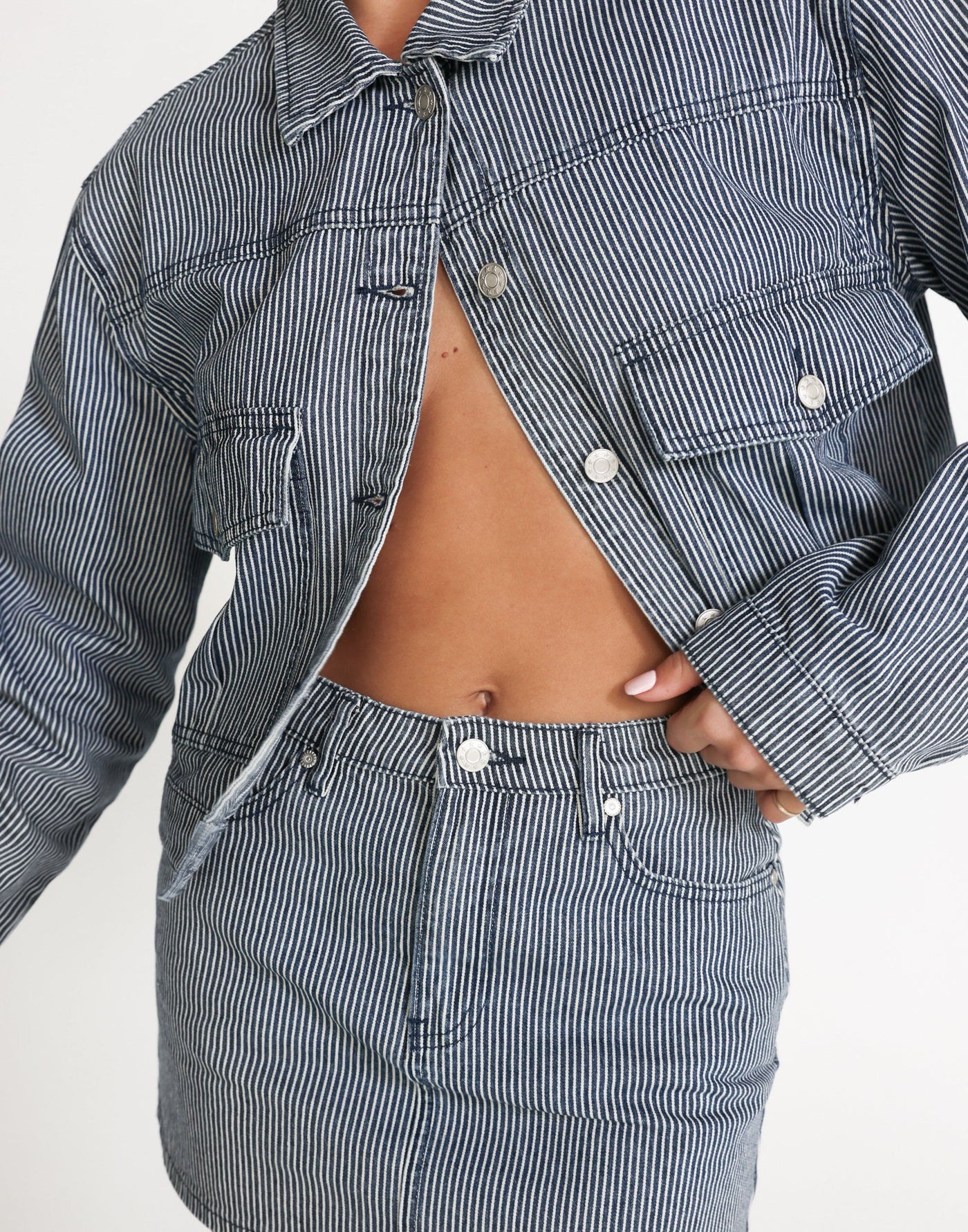 Sakimah Denim Jacket (Navy Pinstripe) | CHARCOAL Exclusive - - Women's Outerwear - Charcoal Clothing