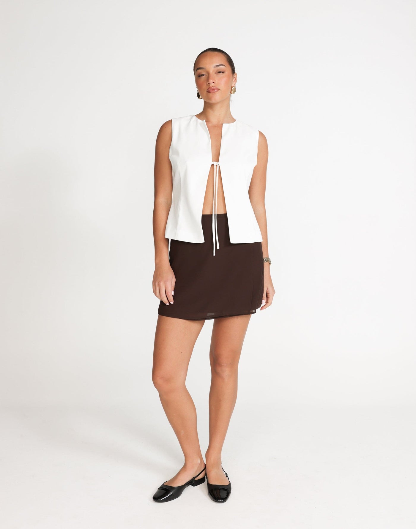 Abby Mini Skirt (Cocoa) - High Waisted Flare Mini Skirt - Women's Skirt - Charcoal Clothing