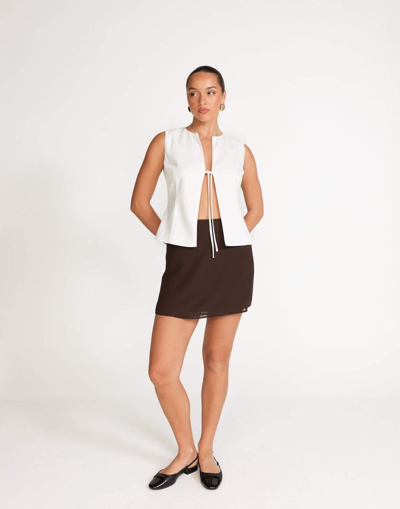 Abby Mini Skirt (Cocoa) - High Waisted Flare Mini Skirt - Women's Skirt - Charcoal Clothing