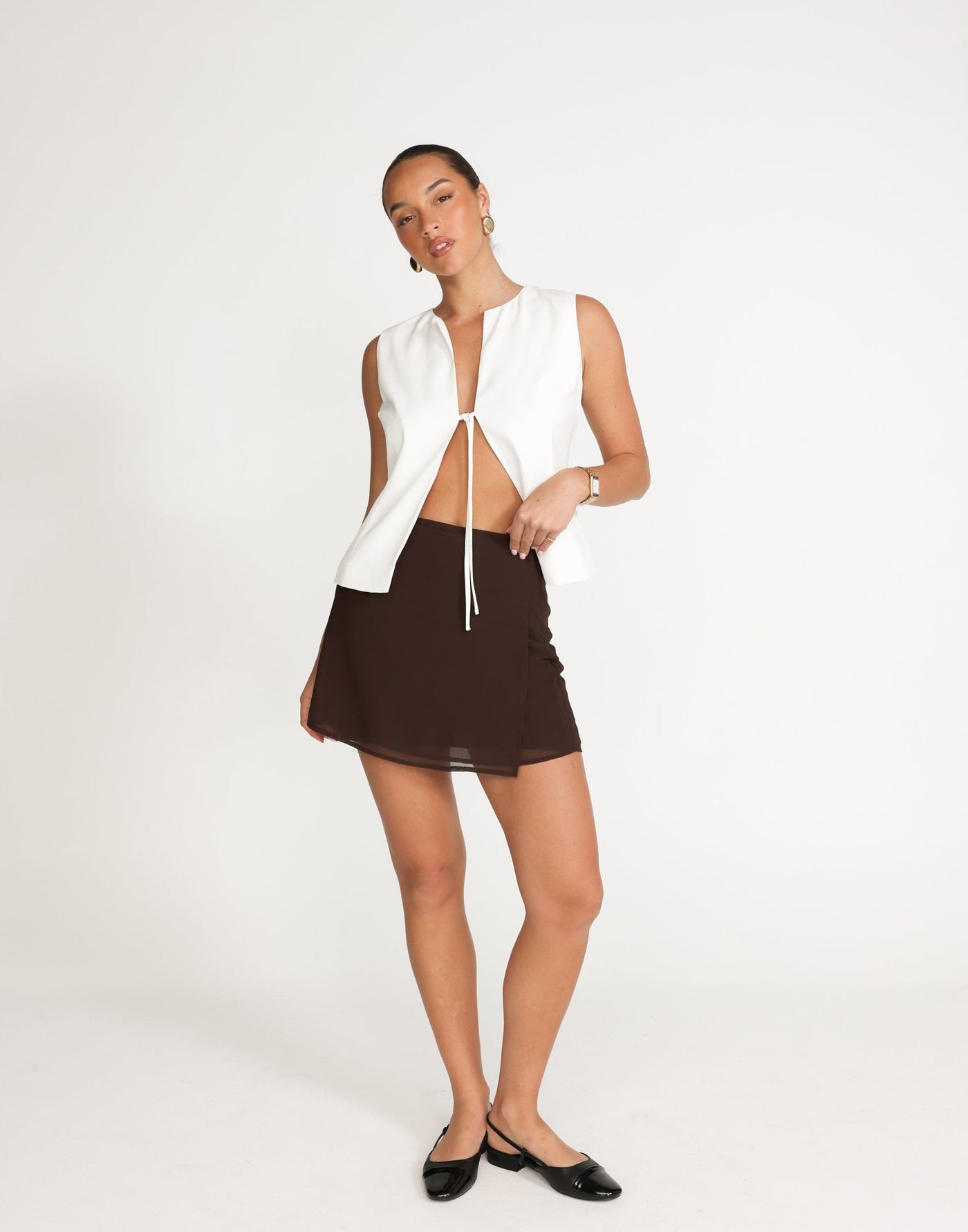 Abby Mini Skirt (Cocoa) - High Waisted Flare Mini Skirt - Women's Skirt - Charcoal Clothing