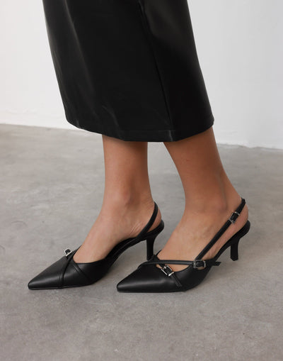 Juicy Heels (Black Smooth) - By Therapy - Slingback Pump Crossed Upper Detail Stiletto - Women's Shoes - Charcoal Clothing