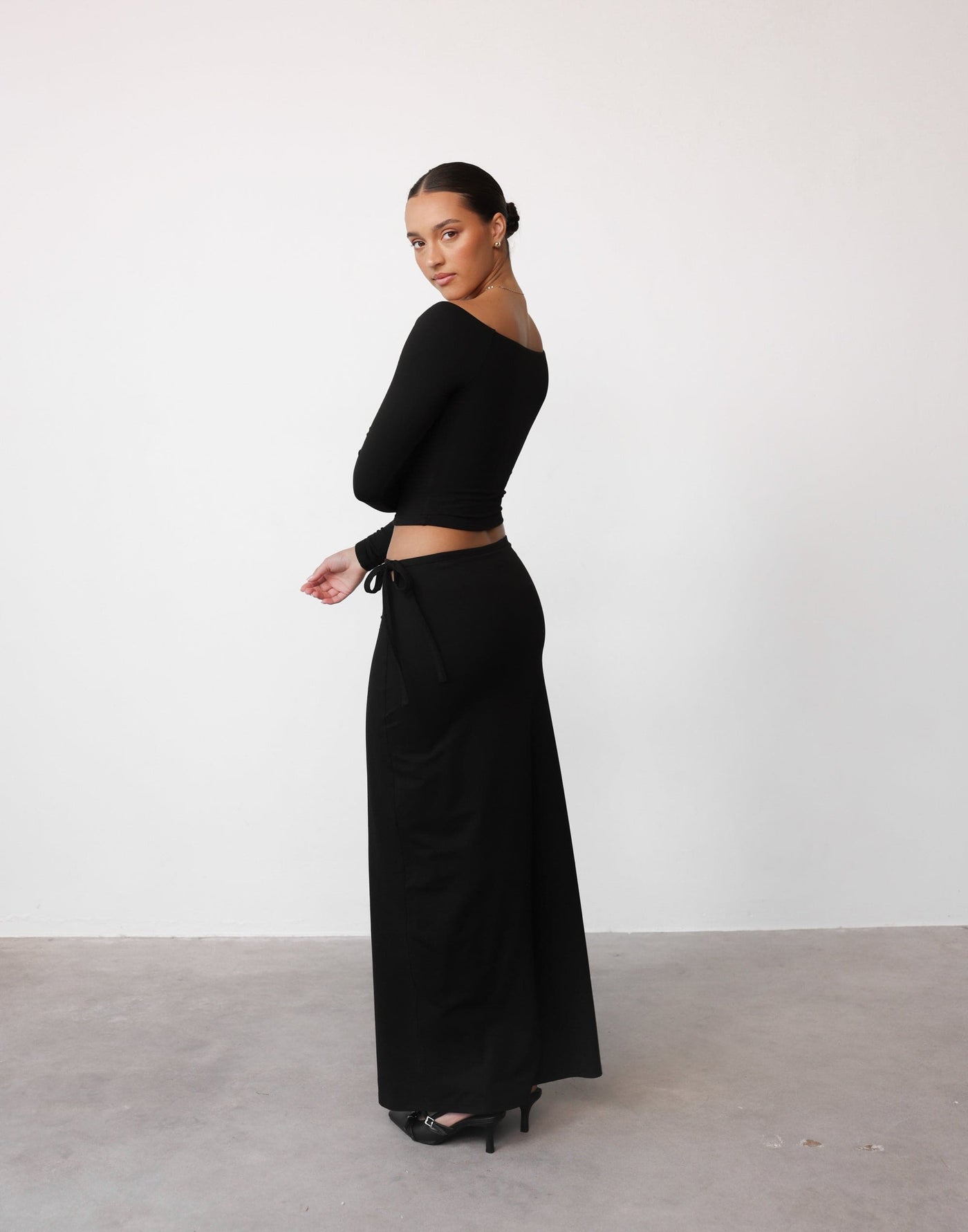 Noni Maxi Skirt (Black) | CHARCOAL Exclusive - Tie Up Side Detail Bodycon Maxi Skirt - Women's Skirt - Charcoal Clothing