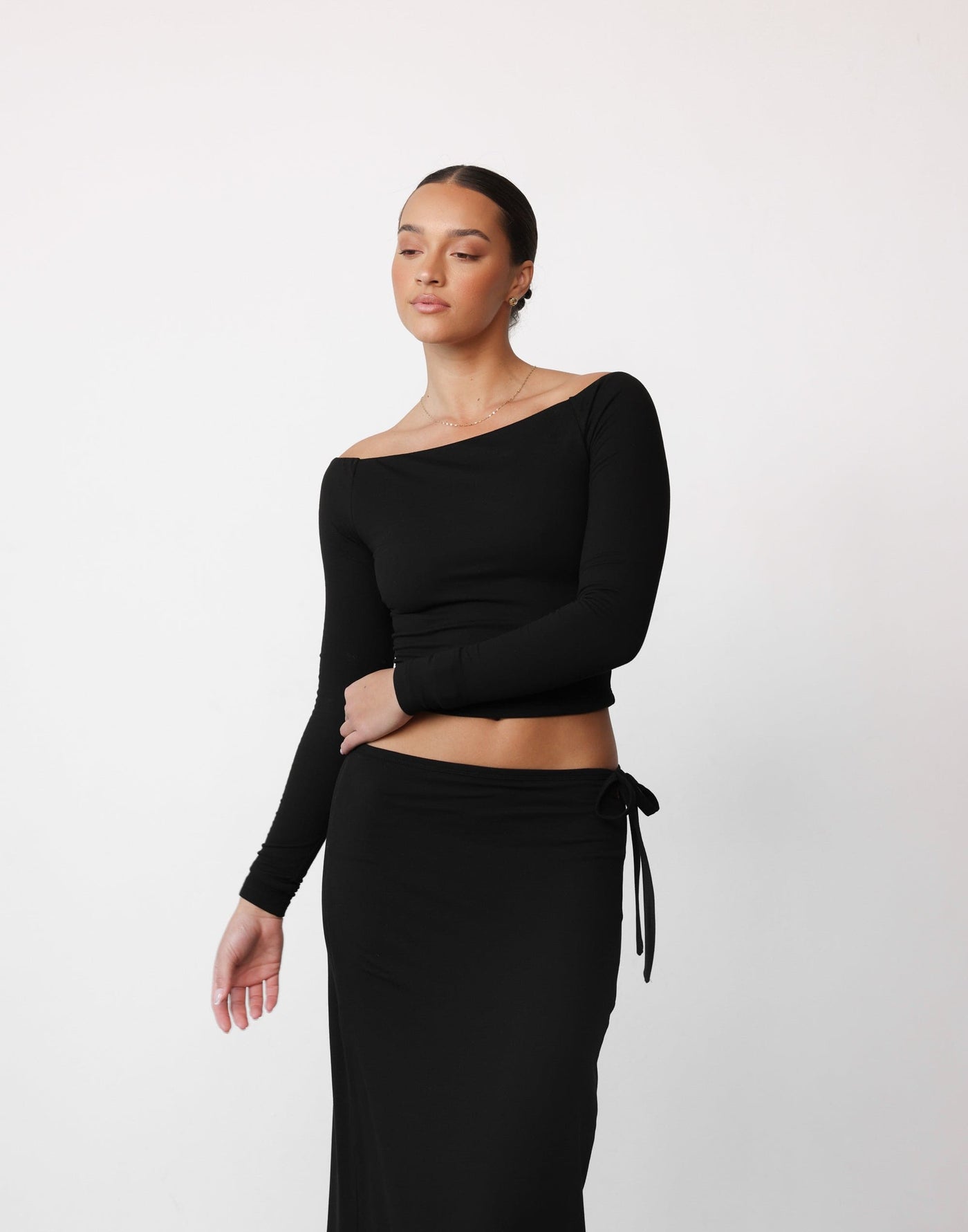 Noni Maxi Skirt (Black) | CHARCOAL Exclusive - Tie Up Side Detail Bodycon Maxi Skirt - Women's Skirt - Charcoal Clothing