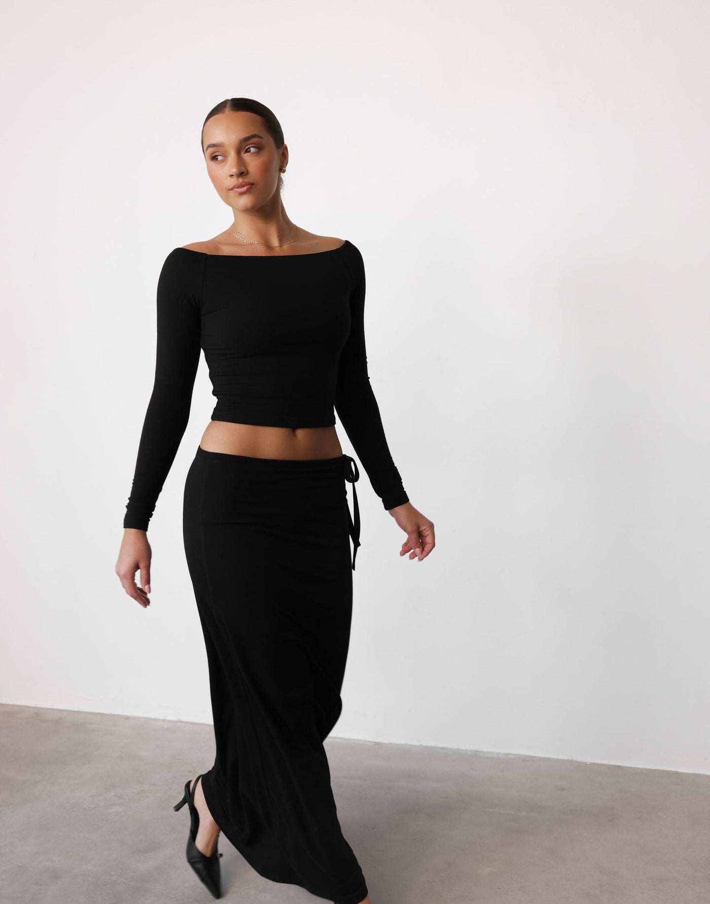 Noni Maxi Skirt (Black) | CHARCOAL Exclusive - Tie Up Side Detail Bodycon Maxi Skirt - Women's Skirt - Charcoal Clothing