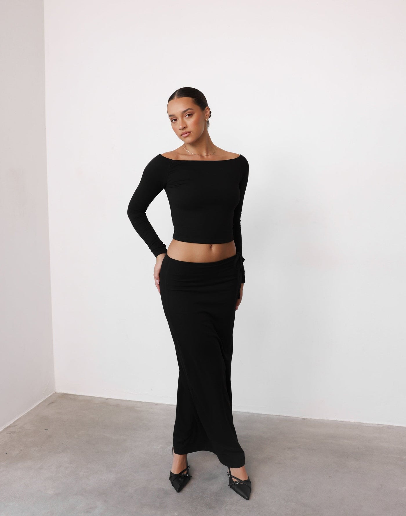 Noni Top (Black) | CHARCOAL Exclusive - Long Sleeve Off the Shoulder Lined Top - Women's Top - Charcoal Clothing