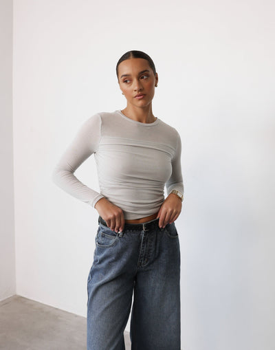 Mialani Top (Grey) - Long Sleeved Ribbed Basic Top - Women's Top - Charcoal Clothing