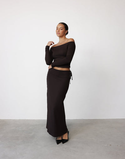 Noni Maxi Skirt (Chocolate) | CHARCOAL Exclusive - Tie Up Side Detail Bodycon Maxi Skirt - Women's Skirt - Charcoal Clothing