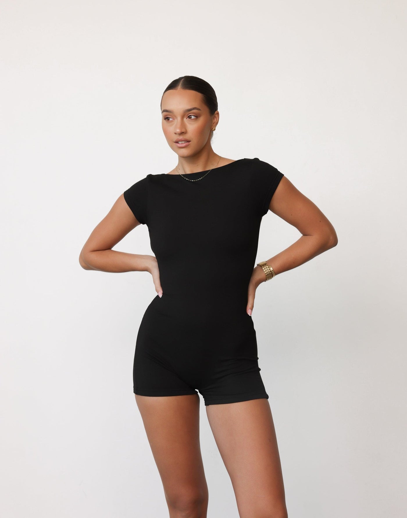 Cindy Playsuit (Black) | CHARCOAL Exclusive - Open Back Double Lined Playsuit - Women's Playsuit - Charcoal Clothing