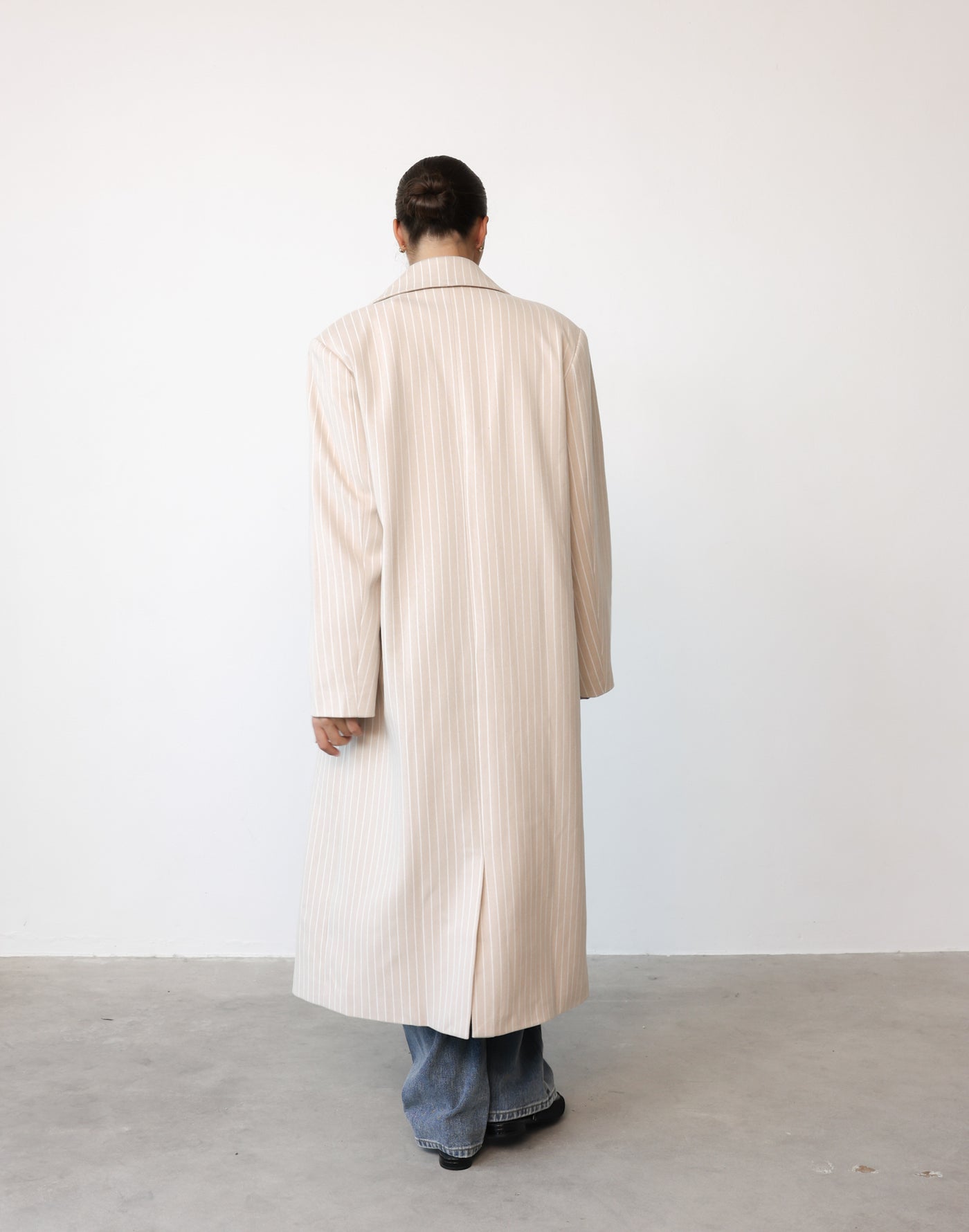 Olsen Coat (Beige Pinstripe) - By Lioness - Beige Pinstripe Oversized Coat - Women's Outerwear - Charcoal Clothing