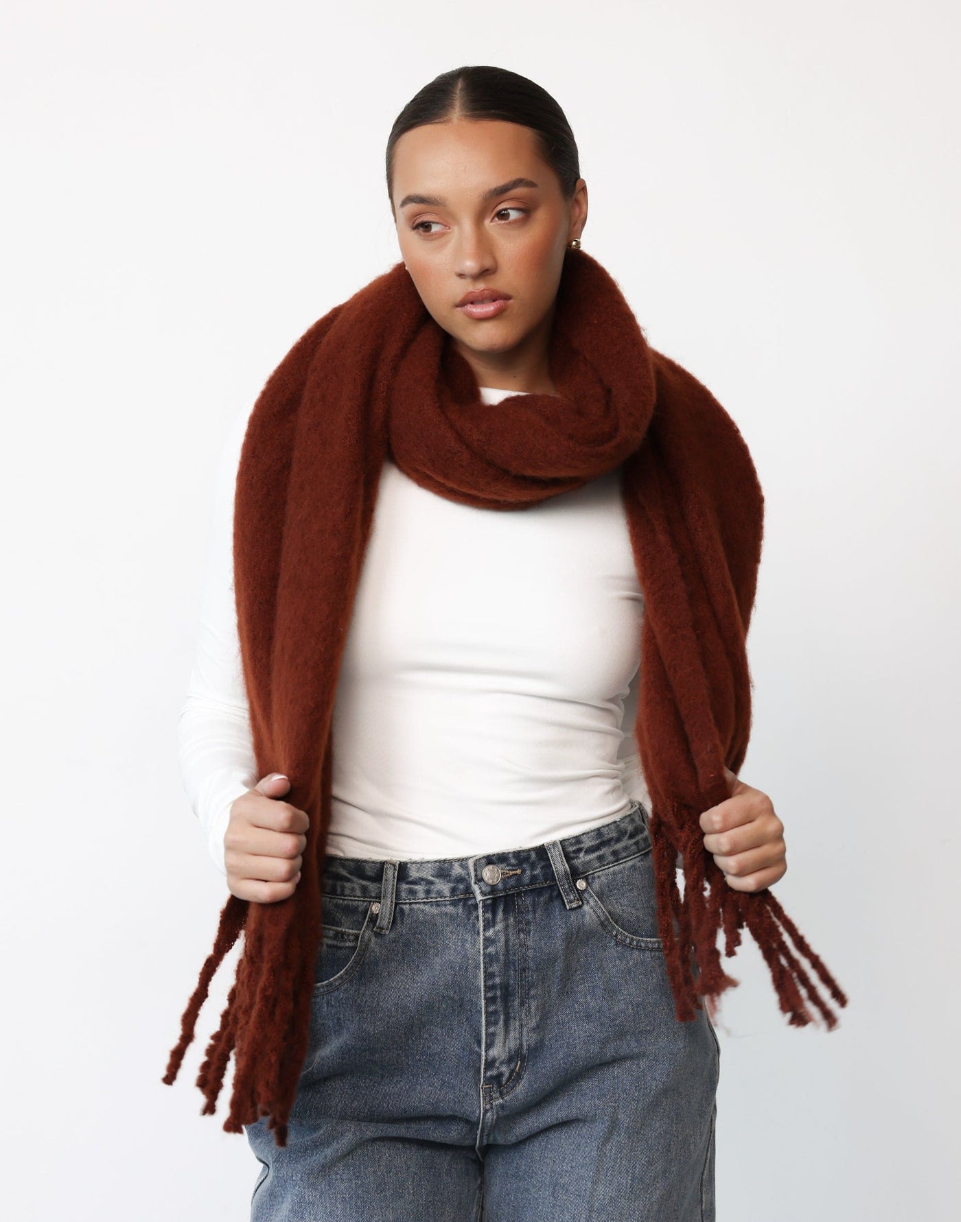 Addyson Scarf (Brick) | CHARCOAL Exclusive - Oversized Fuzzy Scarf - Women's Accessories - Charcoal Clothing