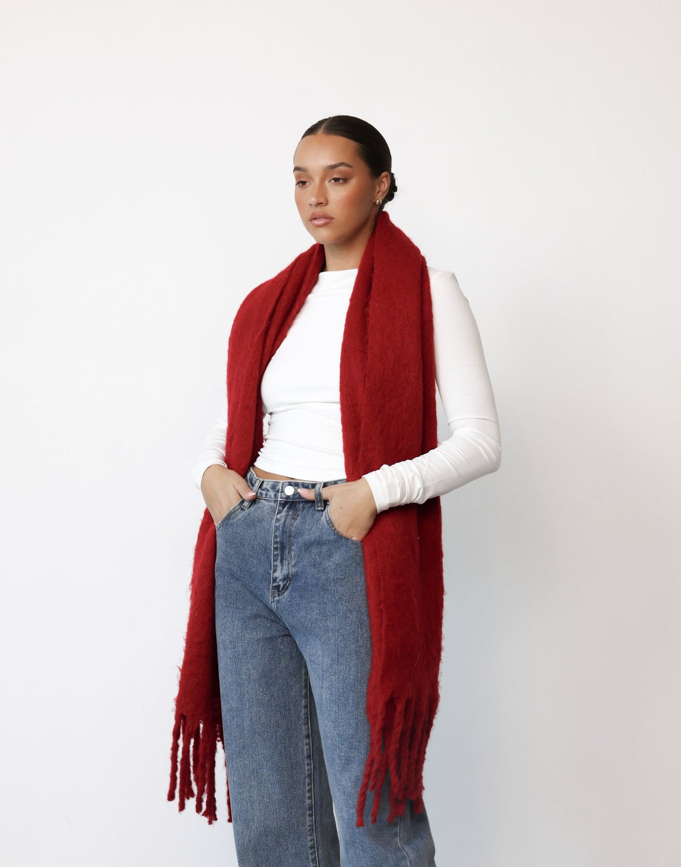 Addyson Scarf (Cherry) | CHARCOAL Exclusive - Oversized Fuzzy Scarf - Women's Accessories - Charcoal Clothing