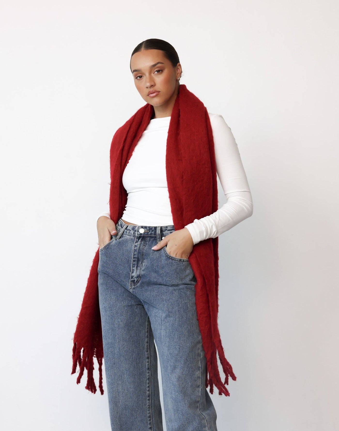 Addyson Scarf (Cherry) | CHARCOAL Exclusive - Oversized Fuzzy Scarf - Women's Accessories - Charcoal Clothing