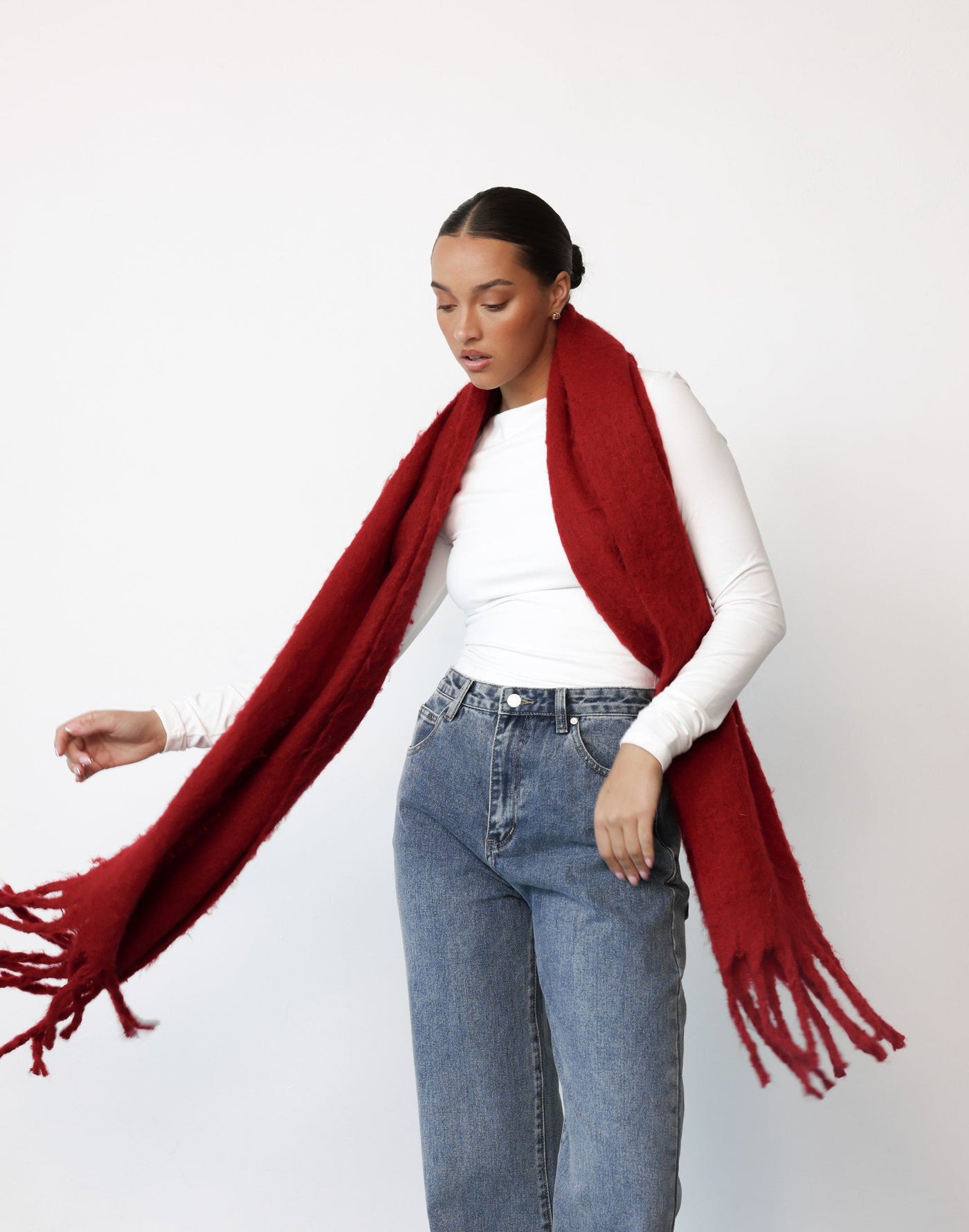 Addyson Scarf (Cherry) | CHARCOAL Exclusive - Oversized Fuzzy Scarf - Women's Accessories - Charcoal Clothing