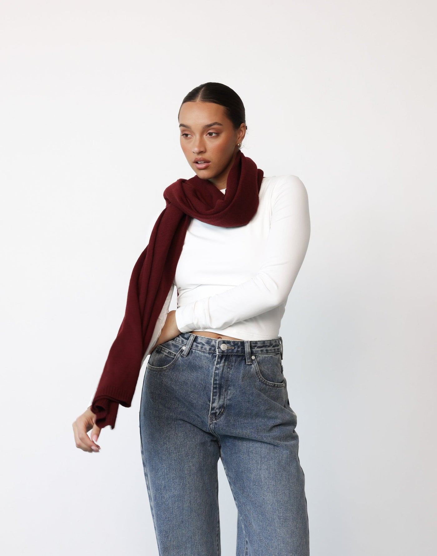 Imogen Scarf (Dark Cherry) - Chunky Oversized Scarf - Women's Accessories - Charcoal Clothing