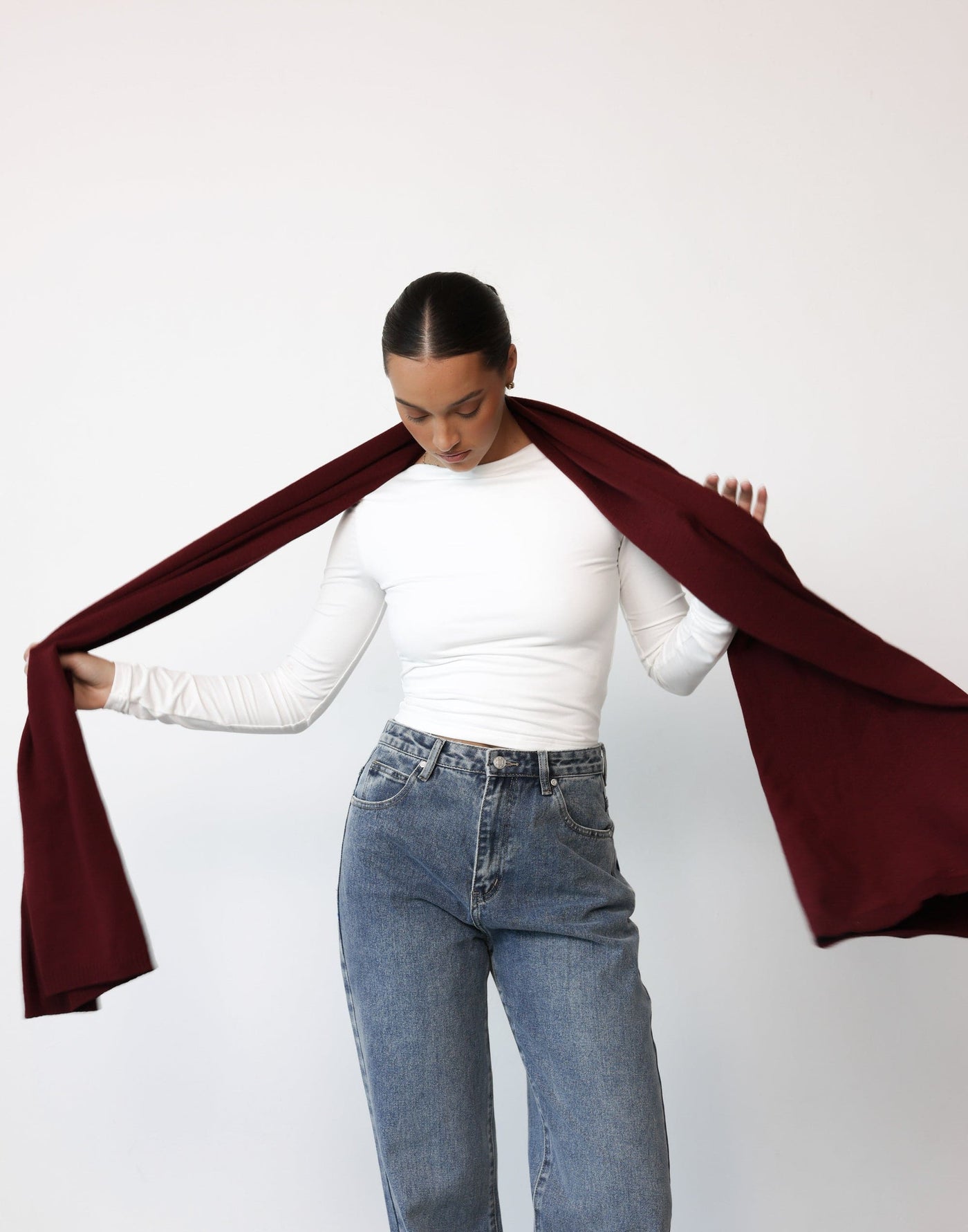 Imogen Scarf (Dark Cherry) - Chunky Oversized Scarf - Women's Accessories - Charcoal Clothing