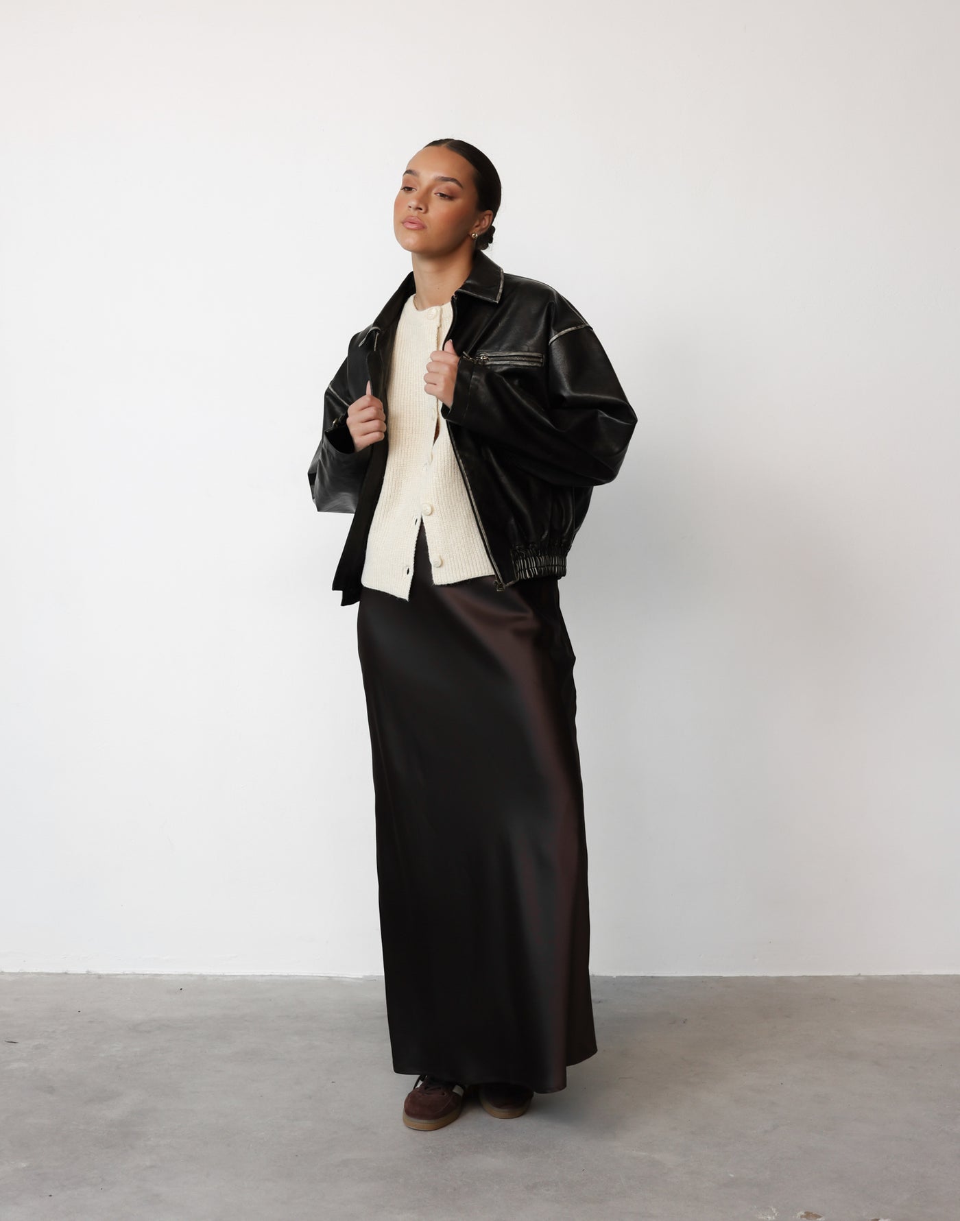 Odelia Maxi Skirt (Chocolate) | CHARCOAL Exclusive - Satin High Waisted Maxi Skirt - Women's Skirt - Charcoal Clothing