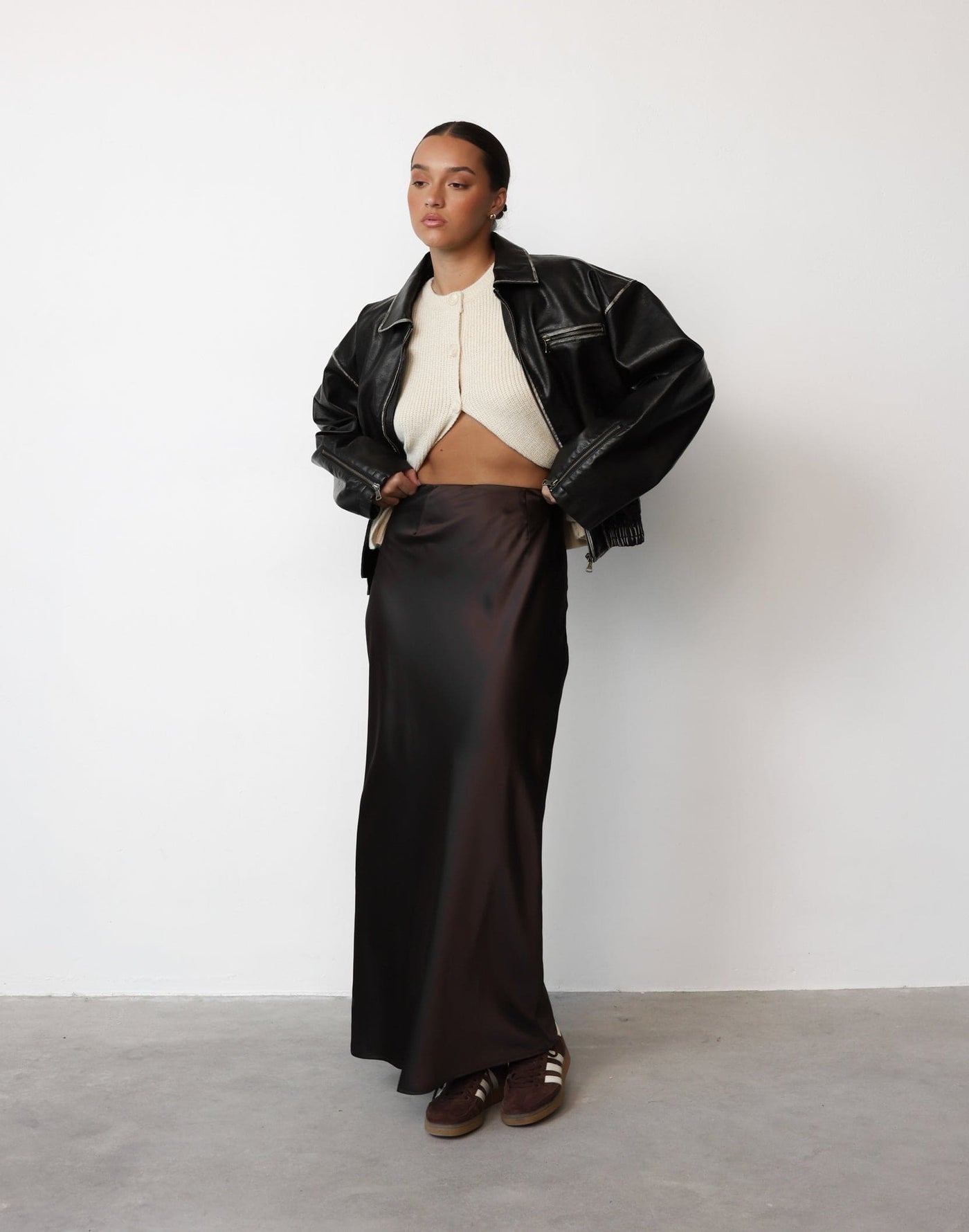 Odelia Maxi Skirt (Chocolate) | CHARCOAL Exclusive - Satin High Waisted Maxi Skirt - Women's Skirt - Charcoal Clothing