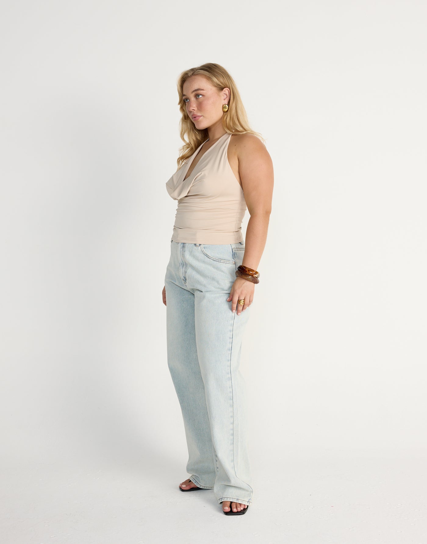 Dreams Top (Pistachio) | CHARCOAL Exclusive - Jersey Cowl Neckline Halter Top - Women's Top - Charcoal Clothing