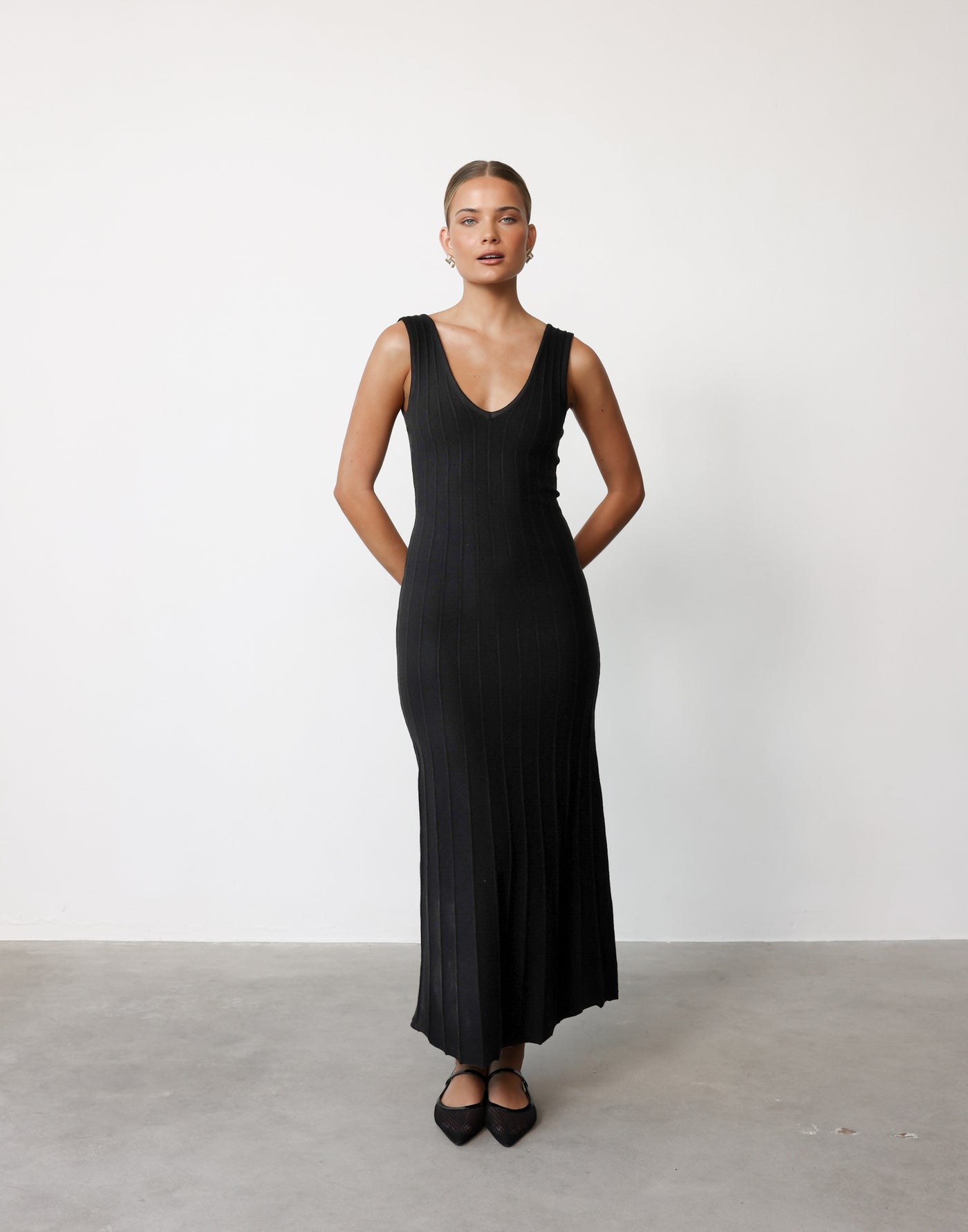 Aurelia Maxi Dress (Black) | CHARCOAL Exclusive - V-neck Ribbed Bodycon Maxi Dress - Women's Dress - Charcoal Clothing