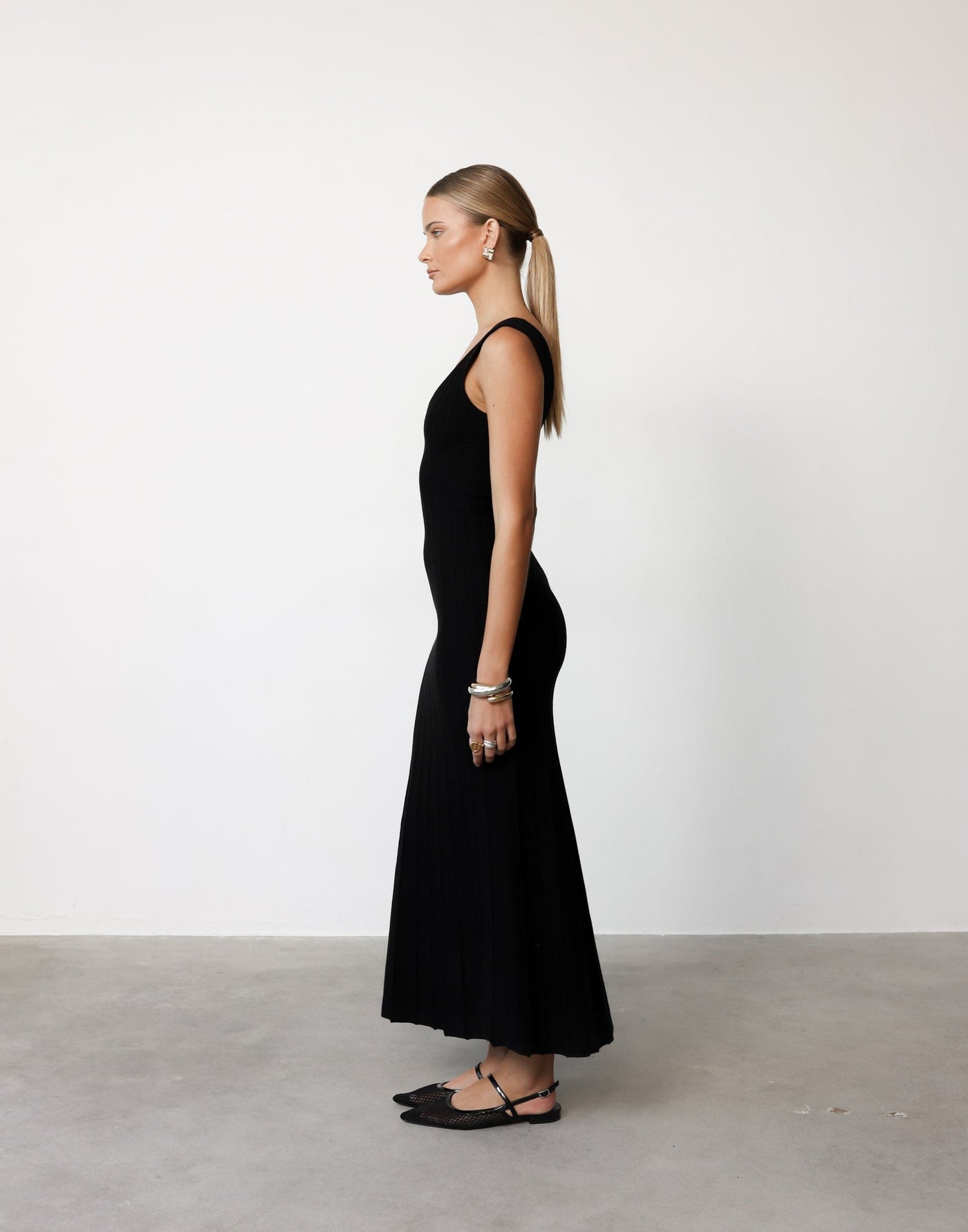 Aurelia Maxi Dress (Black) | CHARCOAL Exclusive - V-neck Ribbed Bodycon Maxi Dress - Women's Dress - Charcoal Clothing