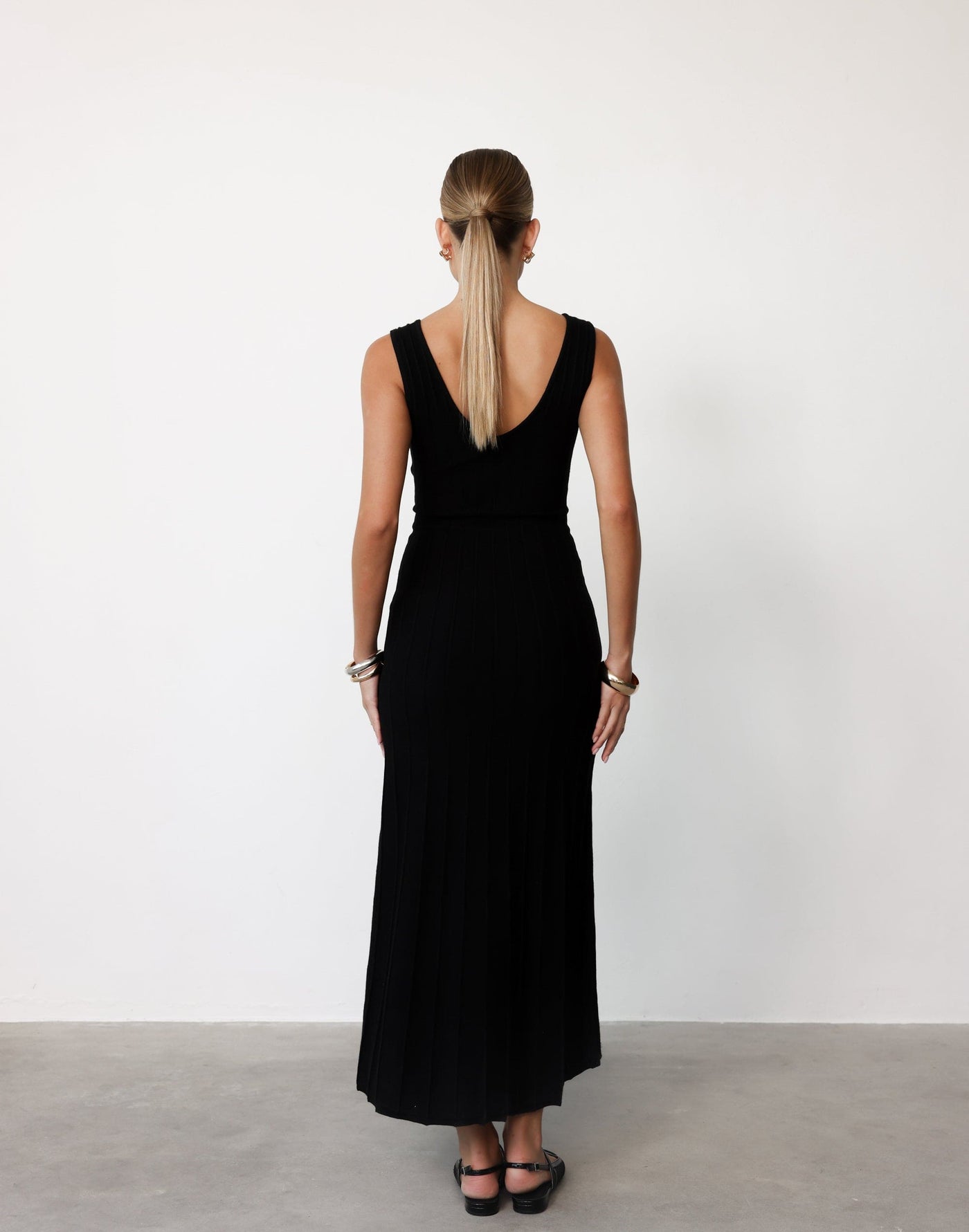 Aurelia Maxi Dress (Black) | CHARCOAL Exclusive - V-neck Ribbed Bodycon Maxi Dress - Women's Dress - Charcoal Clothing