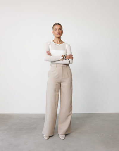 Briar Pants (Ecru) | CHARCOAL Exclusive - High Waisted Suiting Tailored Pants - Women's Pants - Charcoal Clothing