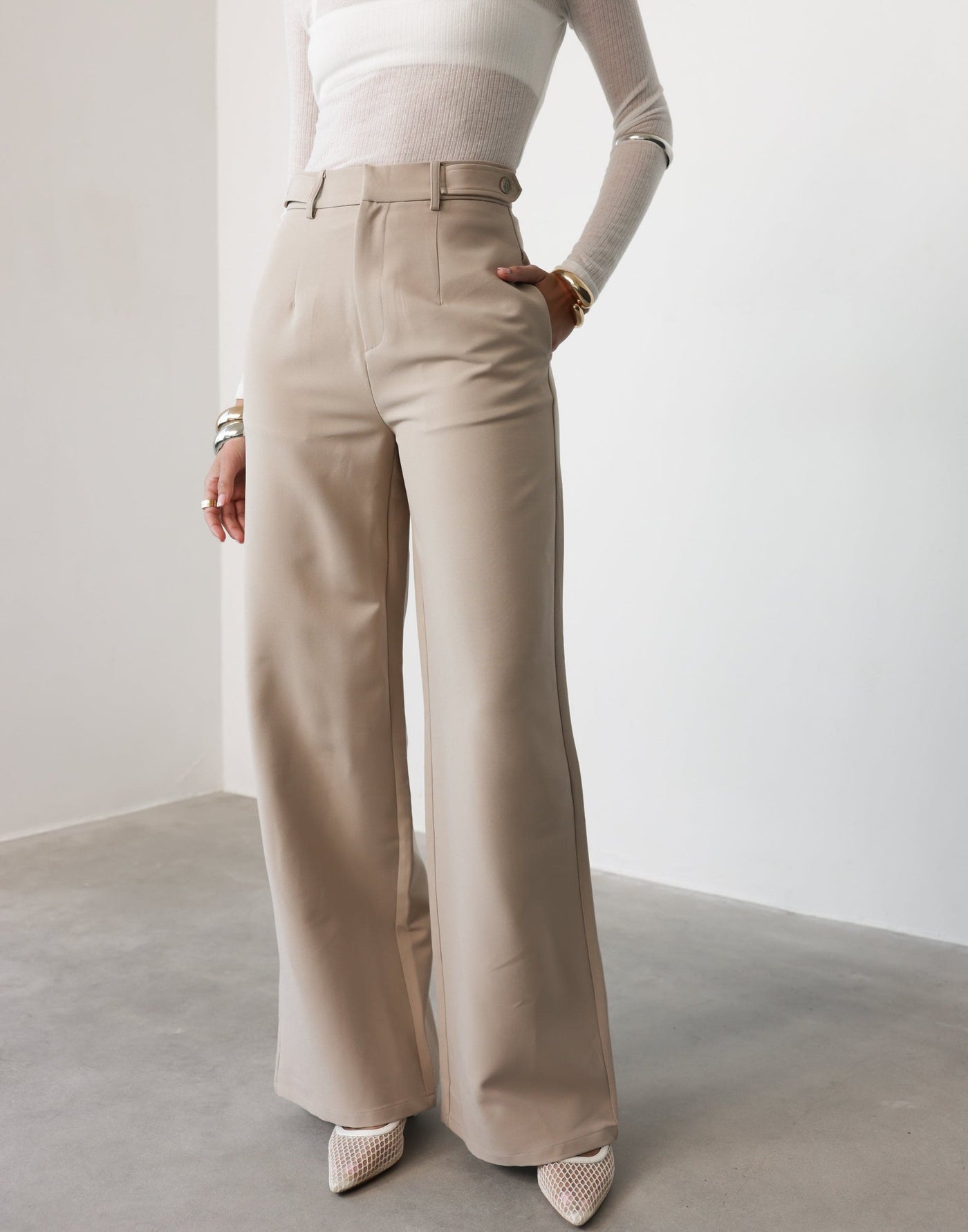 Briar Pants (Ecru) | CHARCOAL Exclusive - High Waisted Suiting Tailored Pants - Women's Pants - Charcoal Clothing