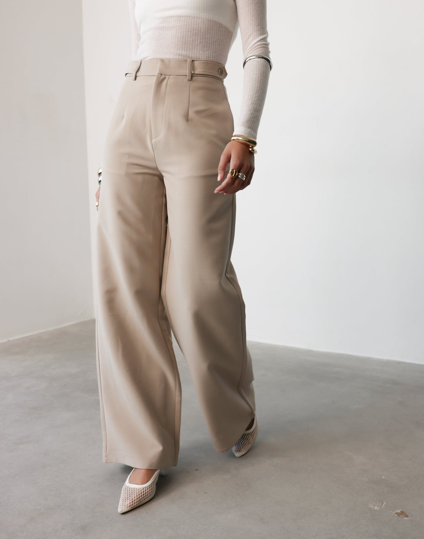 Briar Pants (Ecru) | CHARCOAL Exclusive - High Waisted Suiting Tailored Pants - Women's Pants - Charcoal Clothing